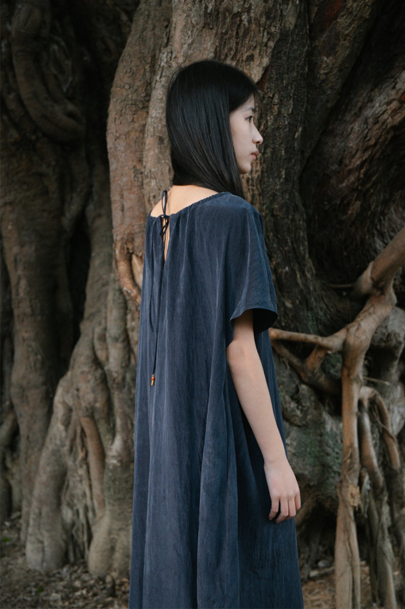 CAIRA Washed Drawstring Neck Maxi Dress