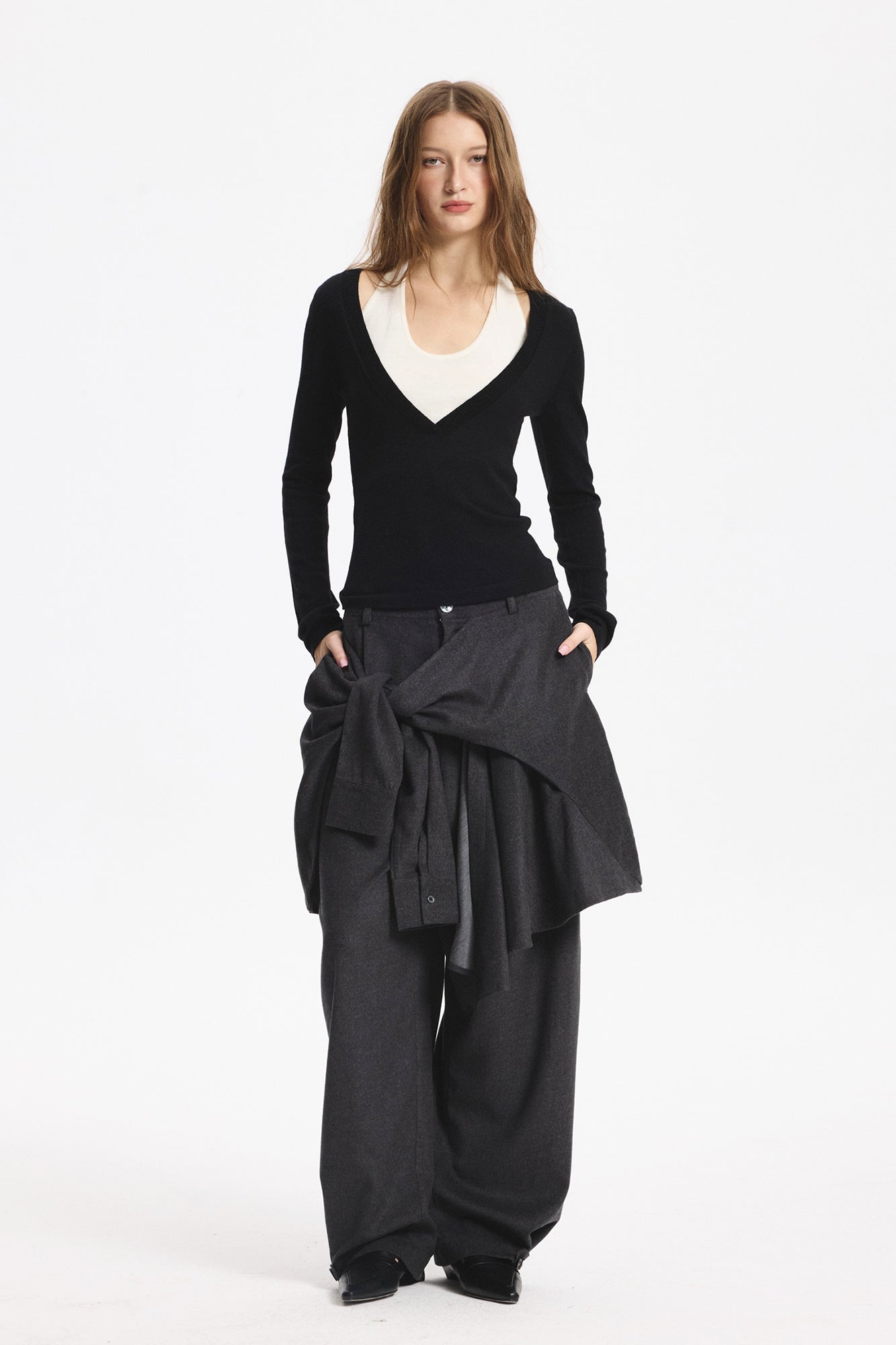 LEONSENSE Layered Cut-Out Tie-Back Top