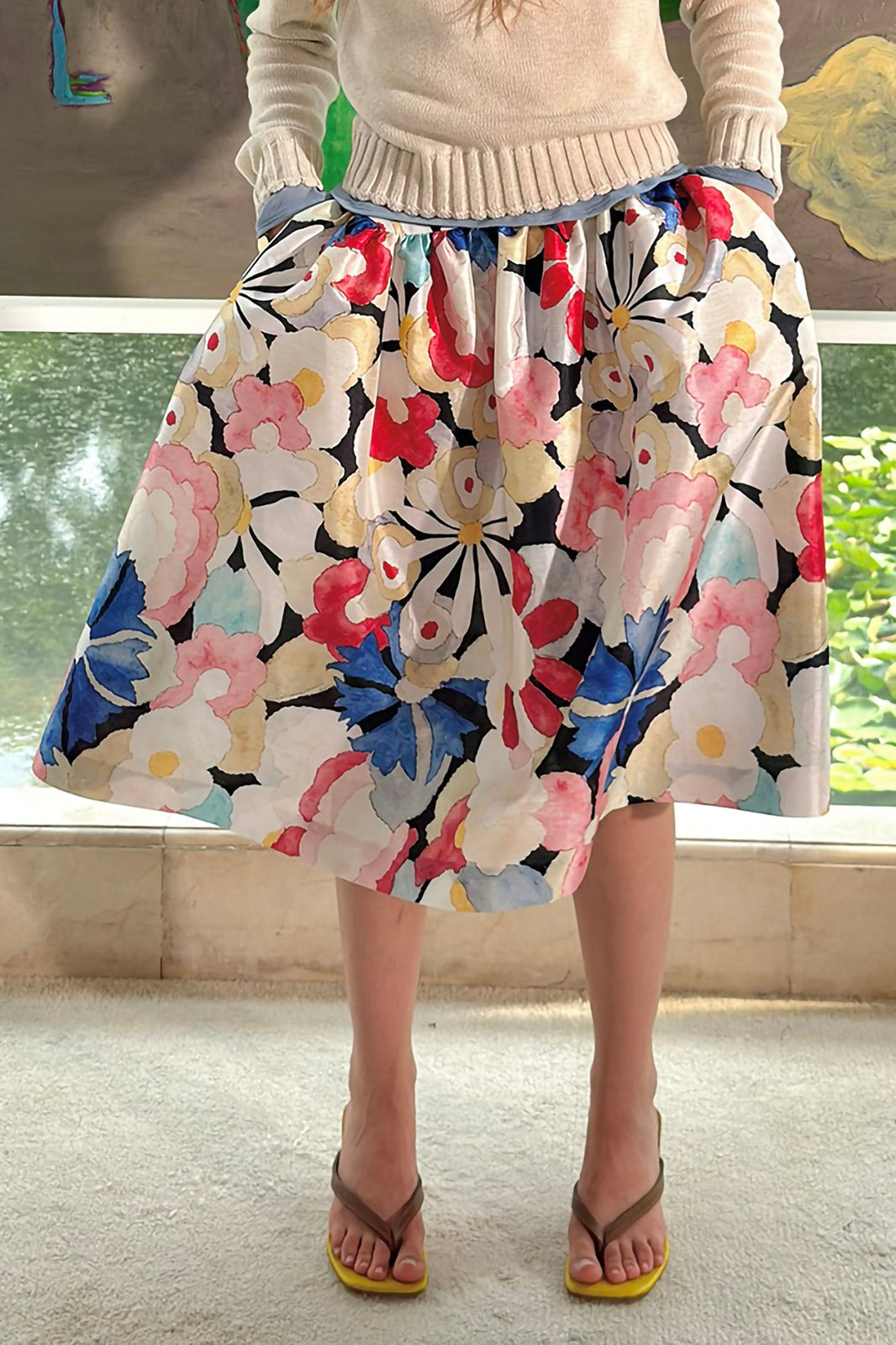 WINGFREE Full-Print Floral Midi Skirt