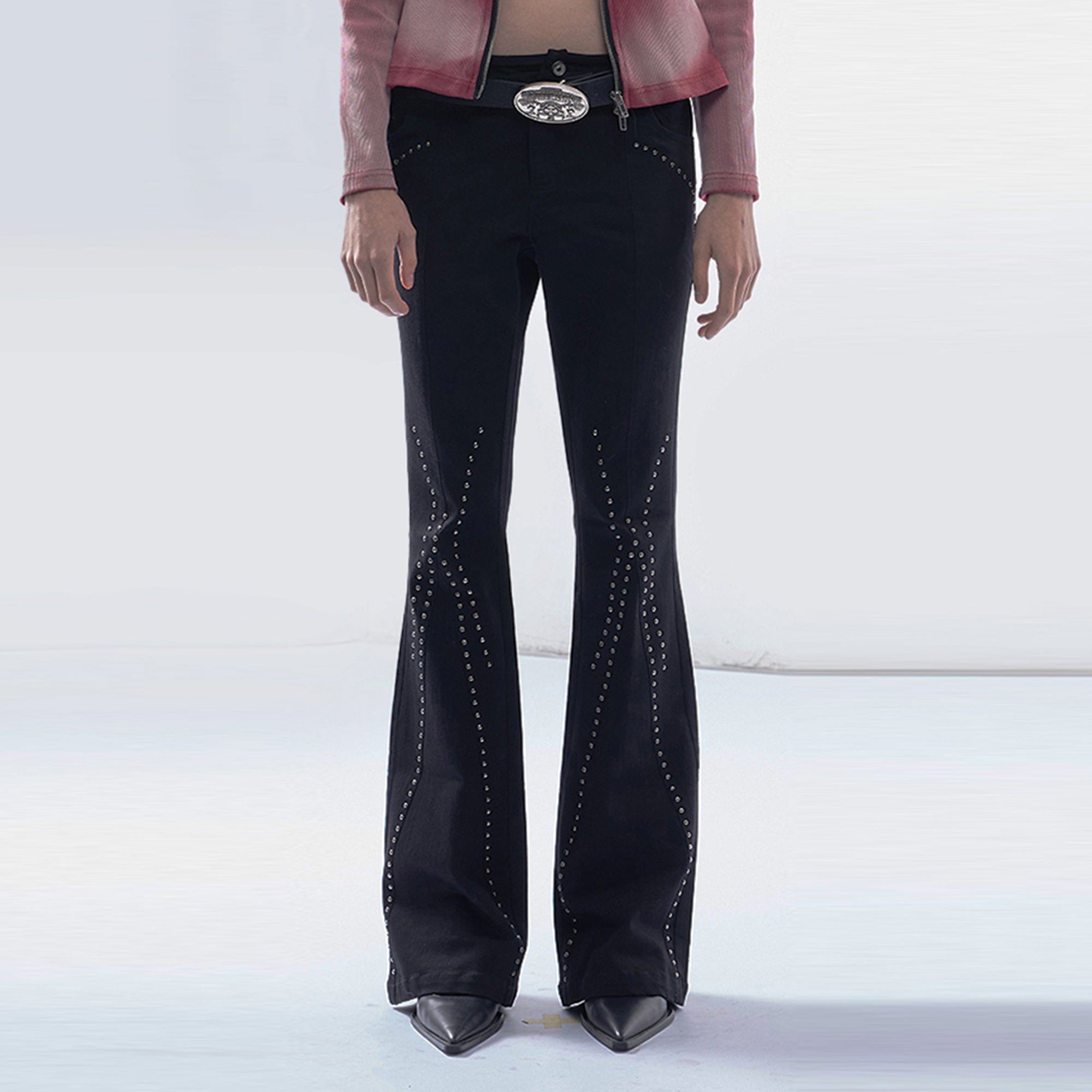 EMOHA Curve Studded Flared Jeans