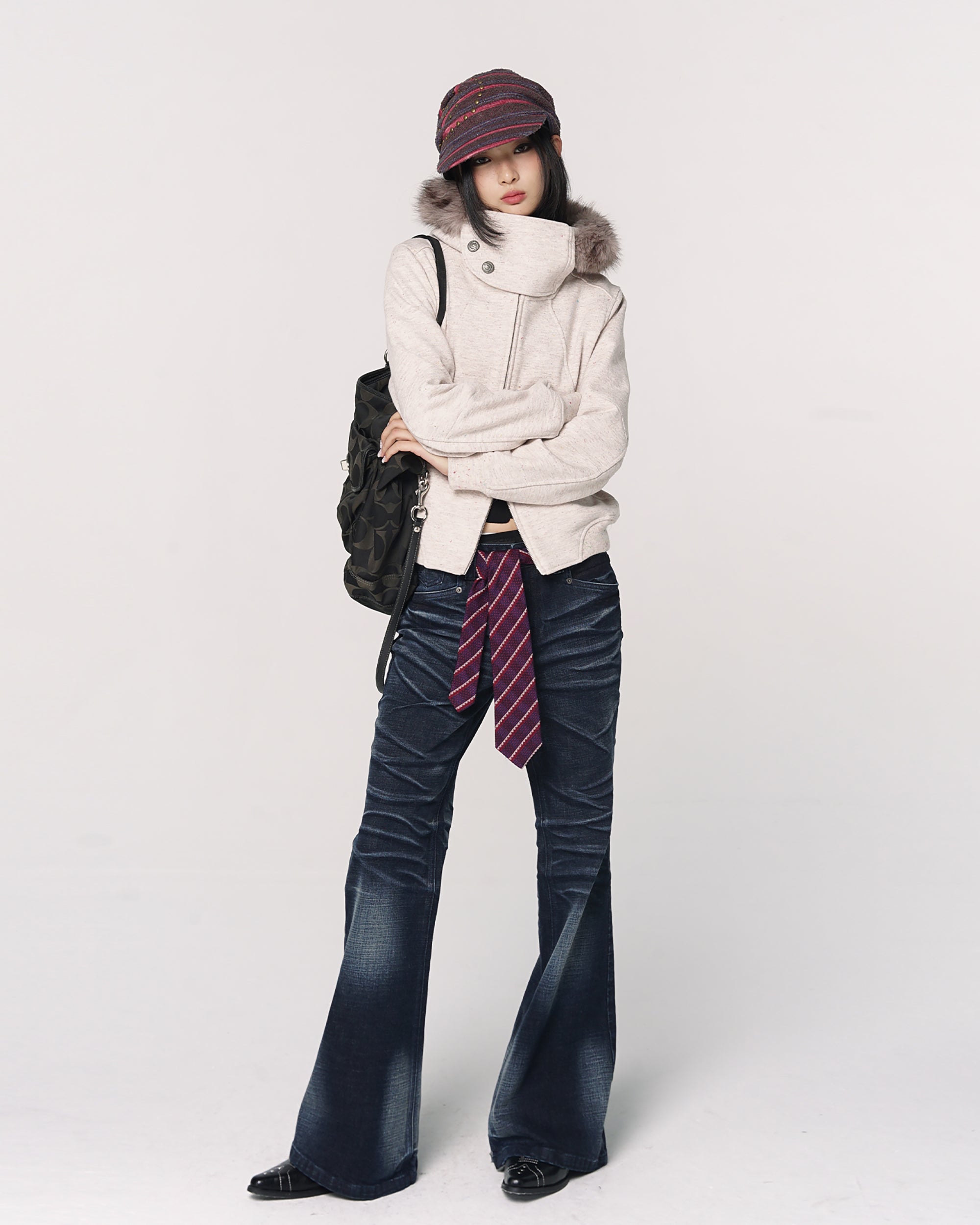 CONFUN Retro Whiskered Washed Flared Jeans