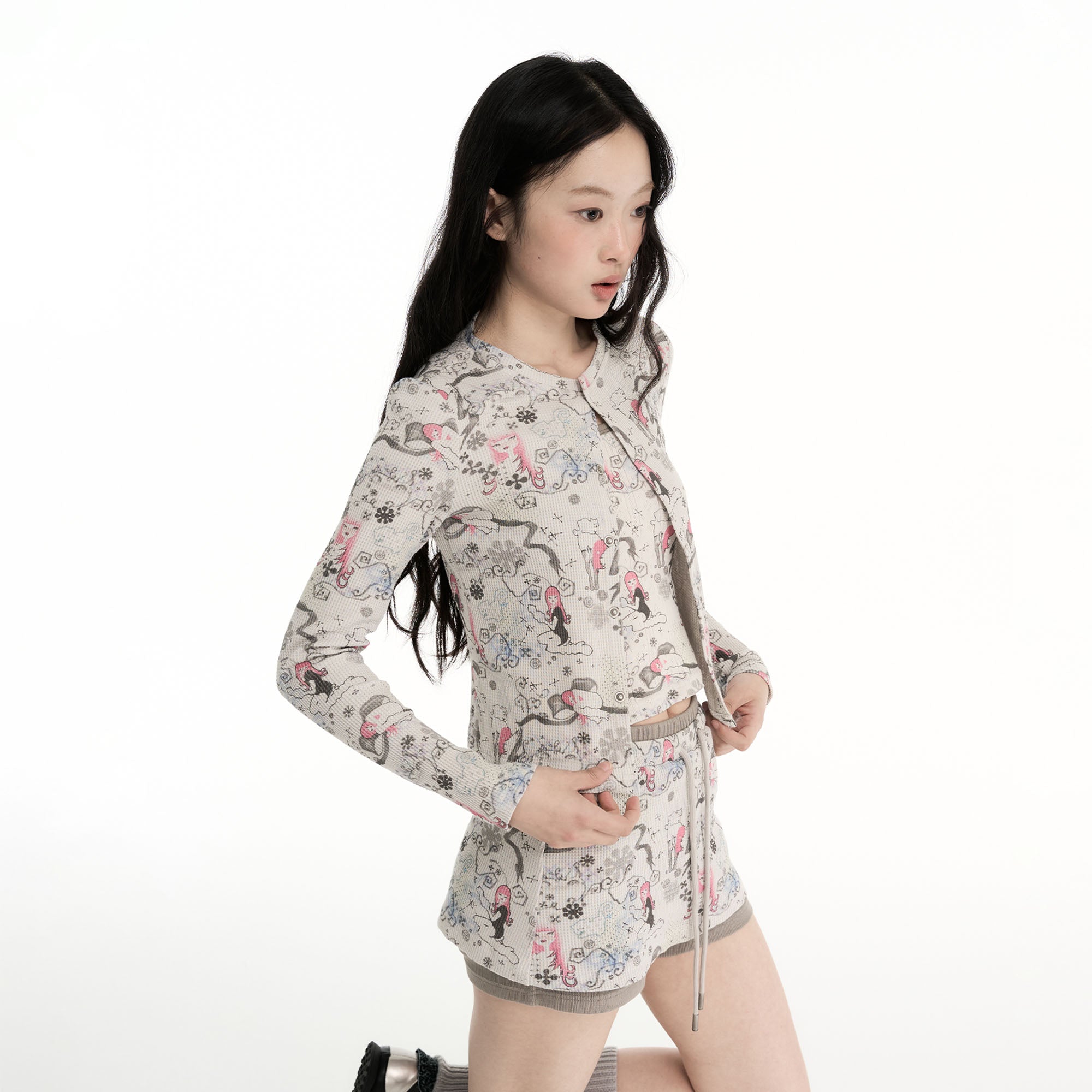 CONFUN Fantasy Full-Print Cropped Cardigan