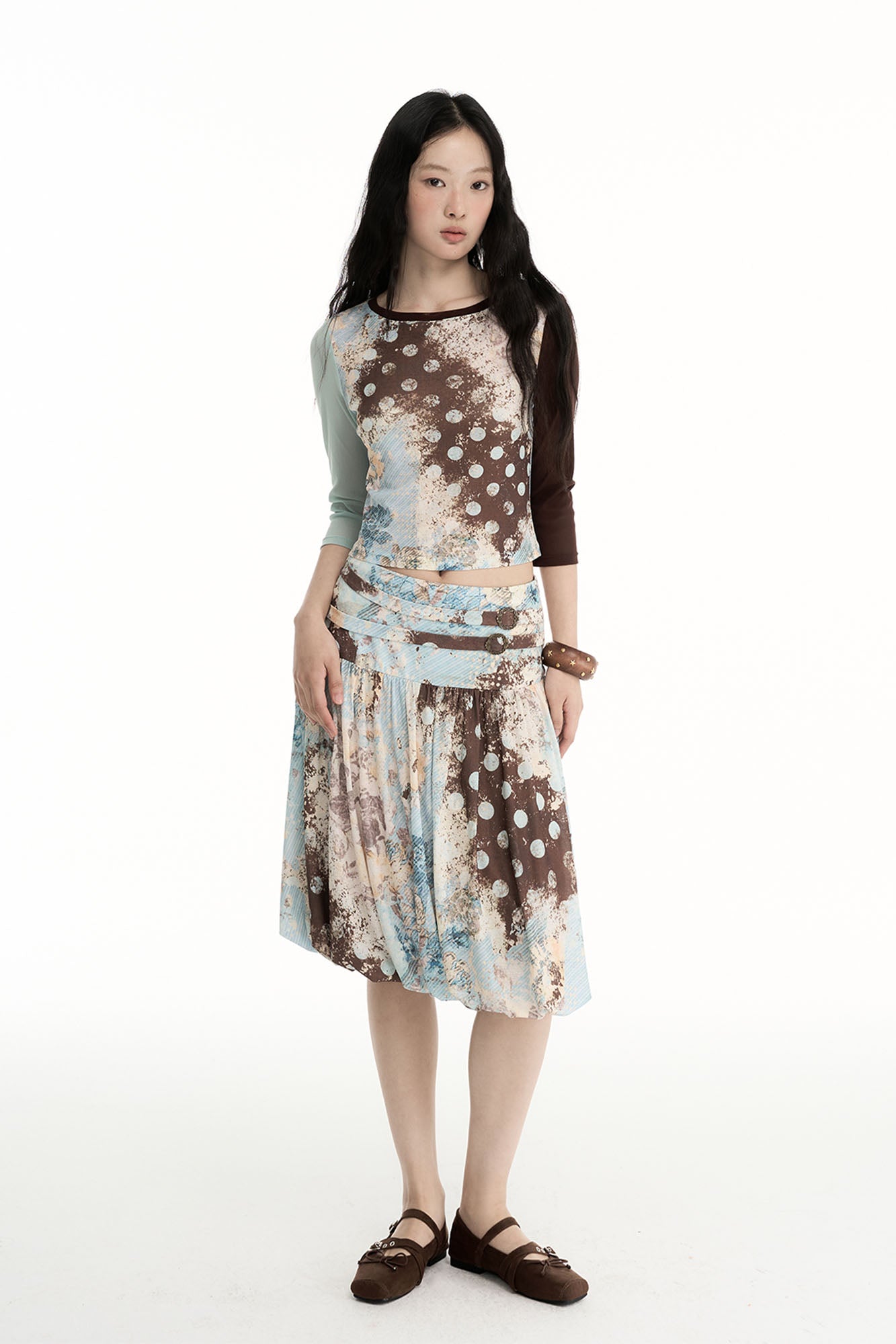 CONFUN Contrast Spliced Floral Skirt