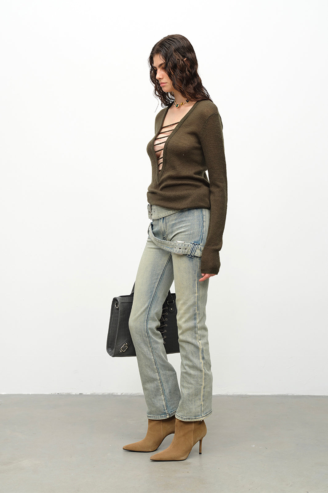 DOTYEARS Wool-Blend Deep V-Neck Sweater