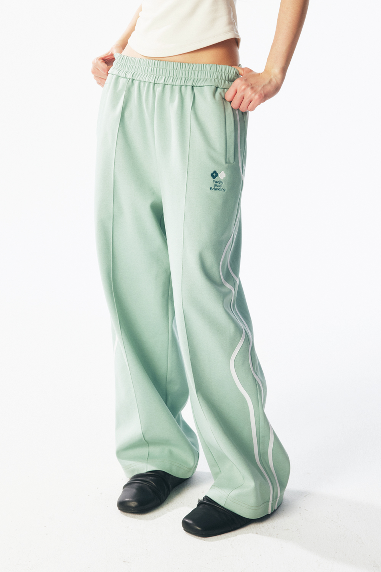 1997 POSTOFFICE Contrast Curved-Stripe Quick-Dry Track Pants