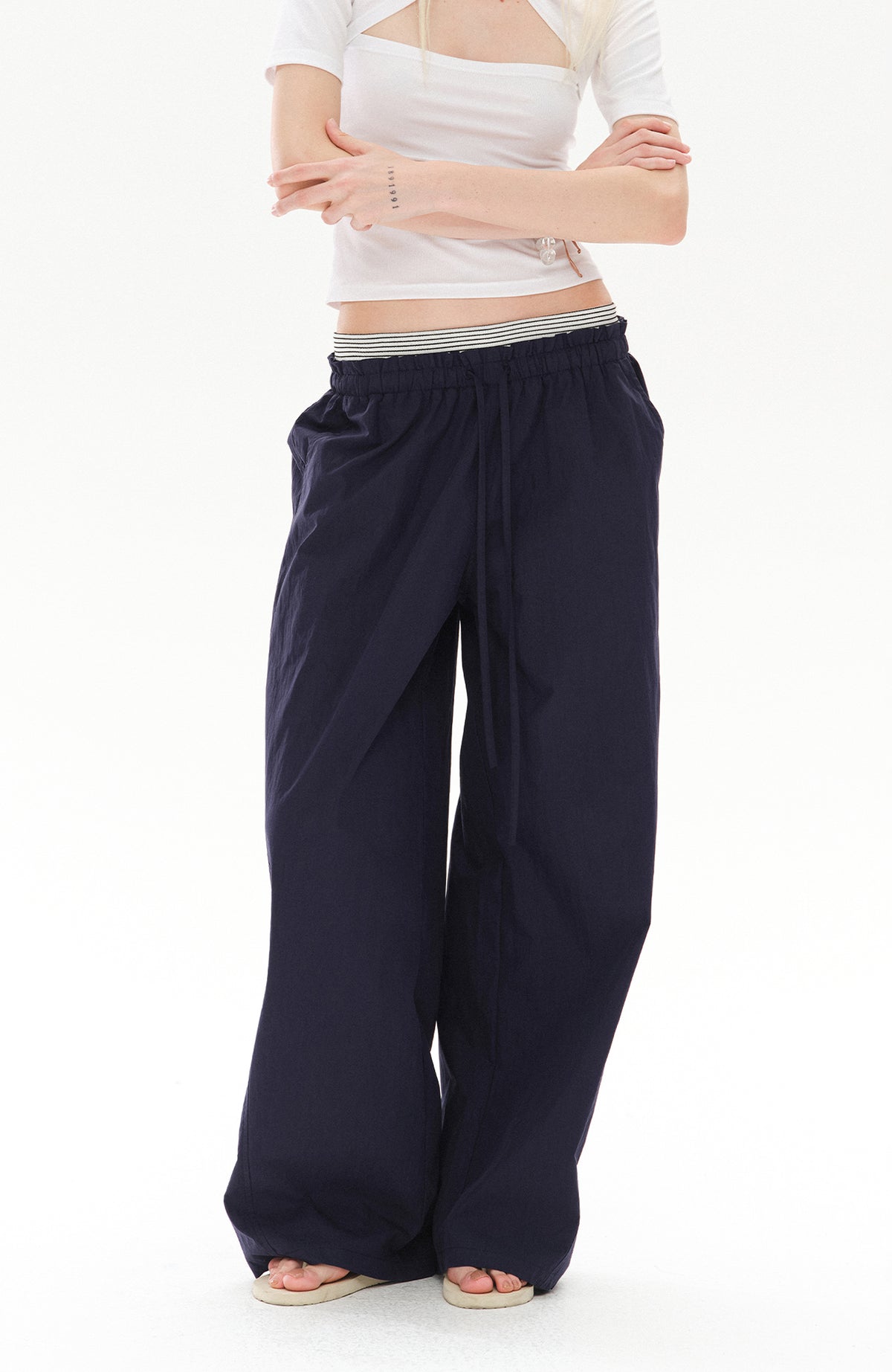 COSTUSTOOT Striped Spliced Wide-Leg Parachute Pants