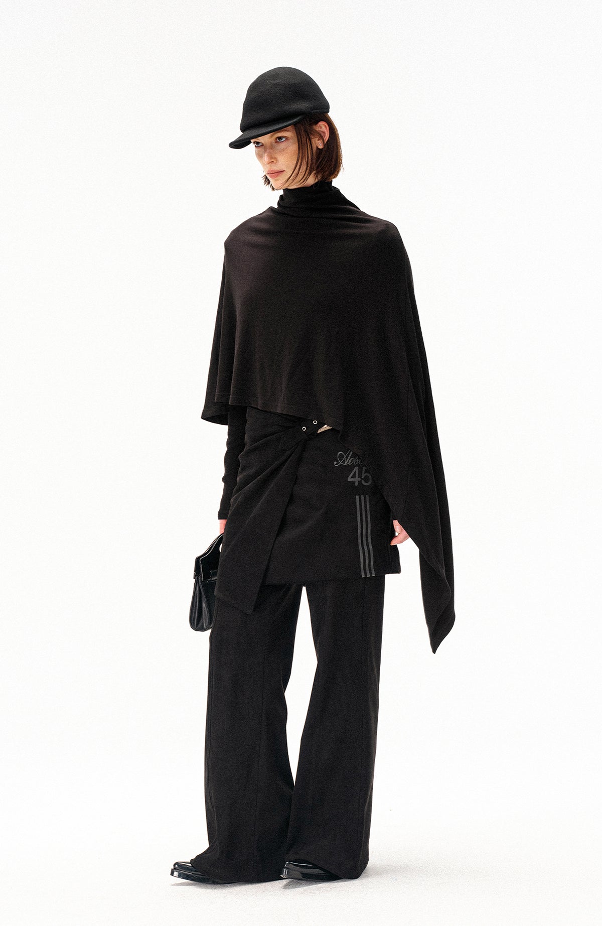 COSTUSTOOT Cape-Style Asymmetric Layered Knit Long-Sleeve Tee