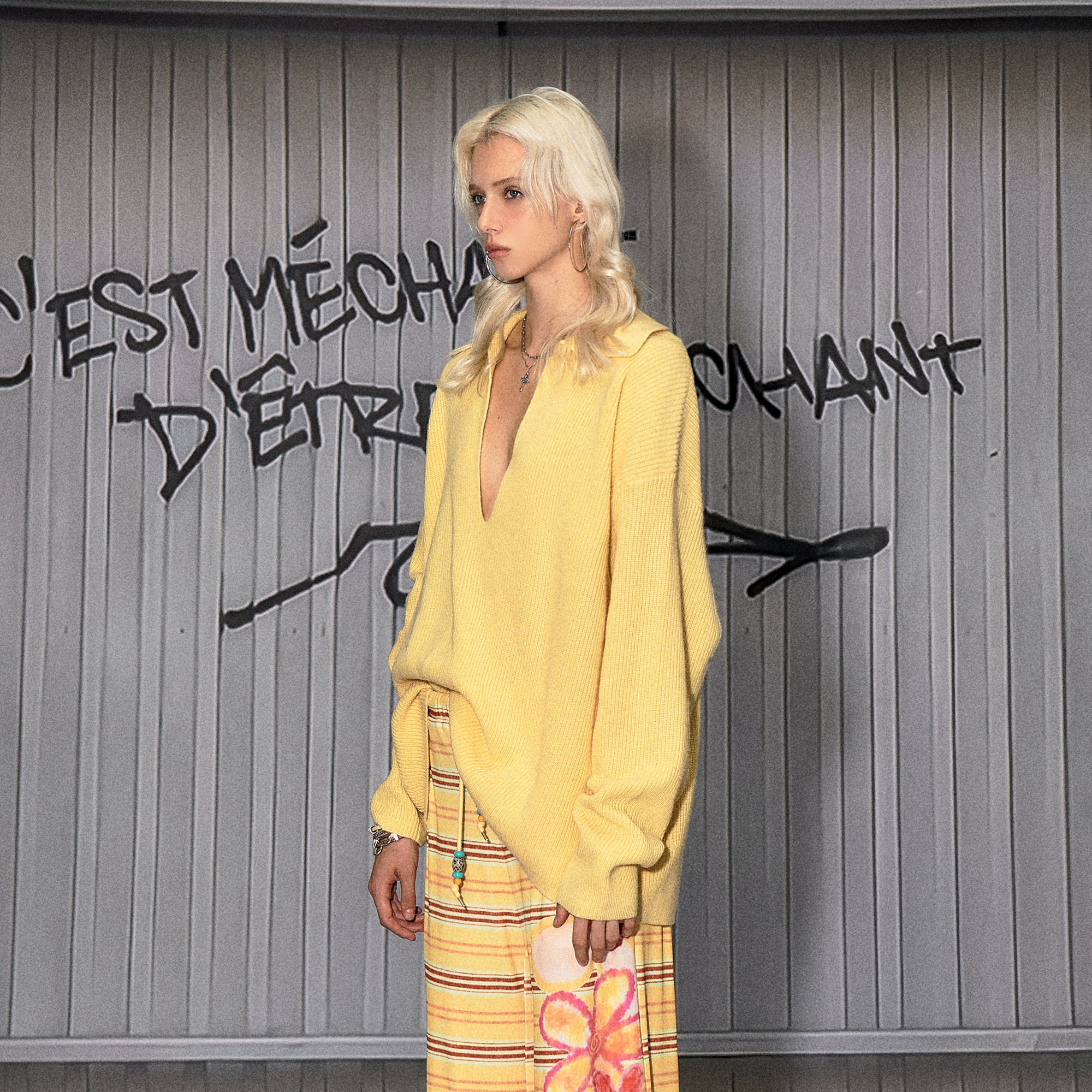 THE NEVERMORE Deep-V Ribbed Slouchy Pullover