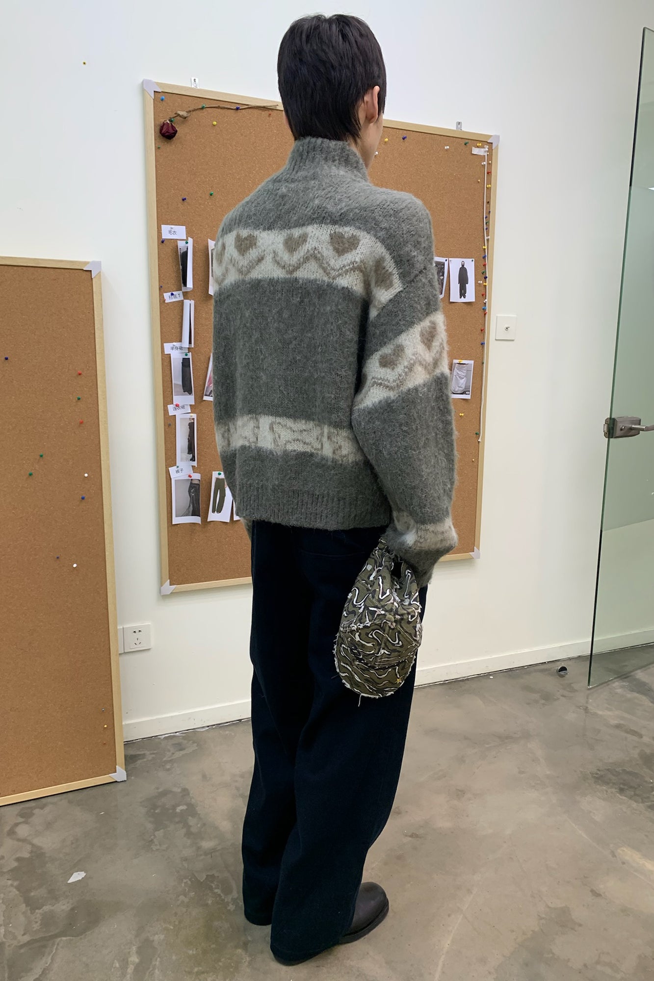 NEVERSEEZ Fuzzy Dog & Heart Jacquard Zip-Up Cardigan