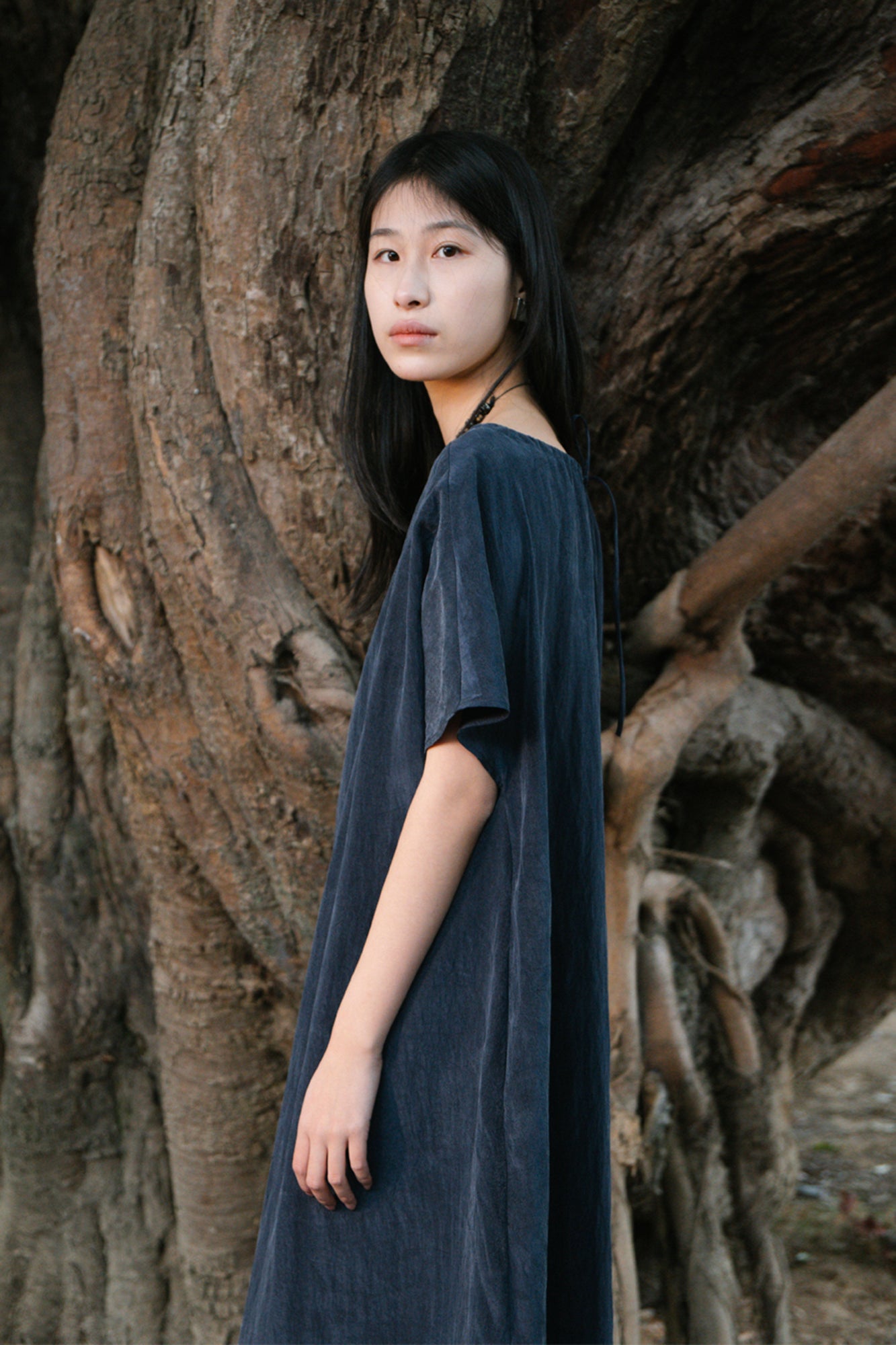 CAIRA Washed Drawstring Neck Maxi Dress