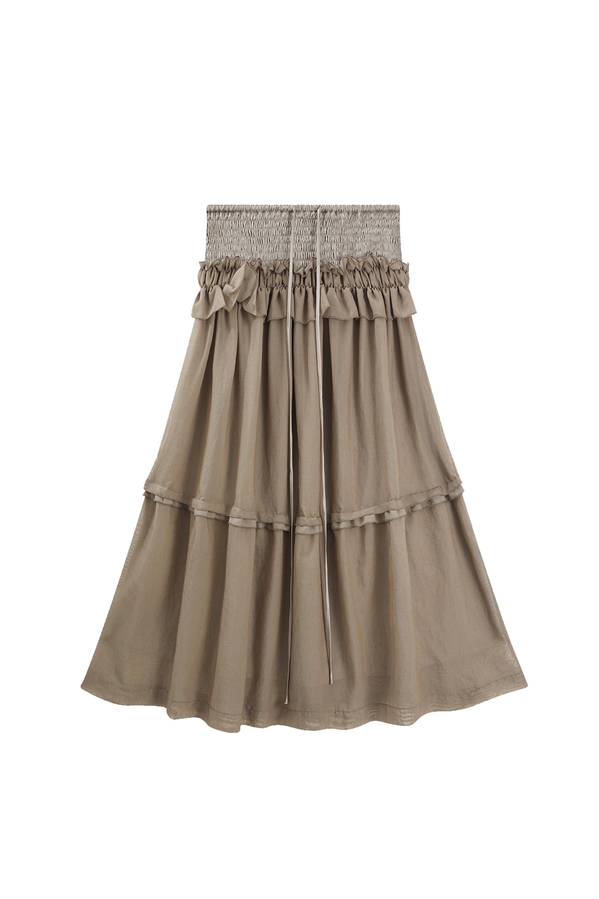 CHANGGUANG YUANZI Spliced Lace Drawstring Flared Skirt