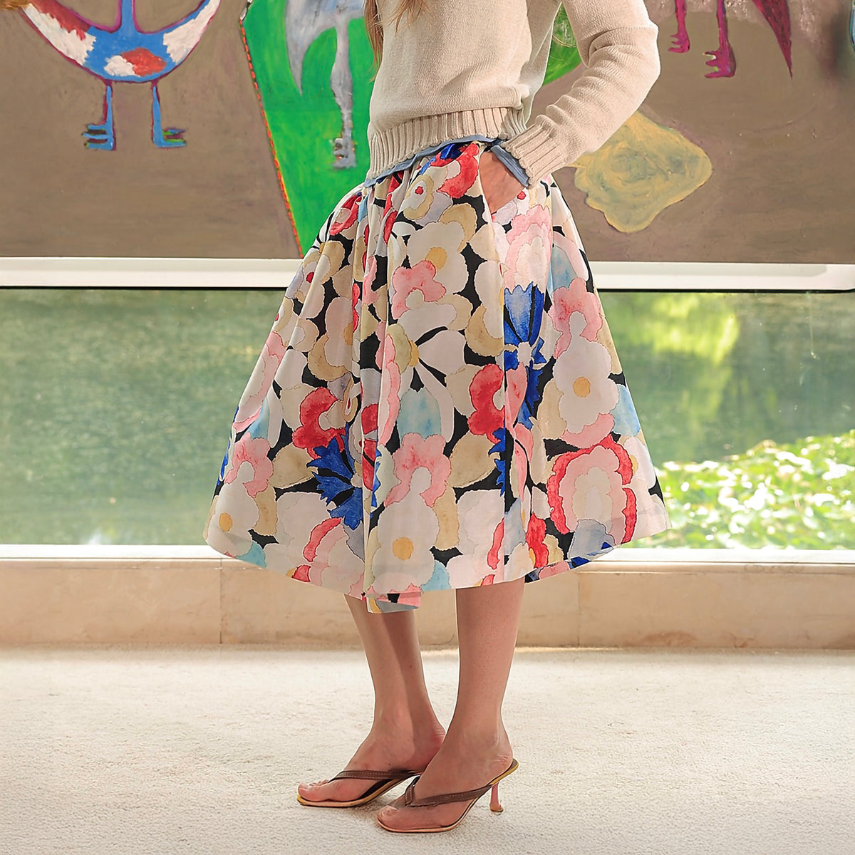 WINGFREE Full-Print Floral Midi Skirt