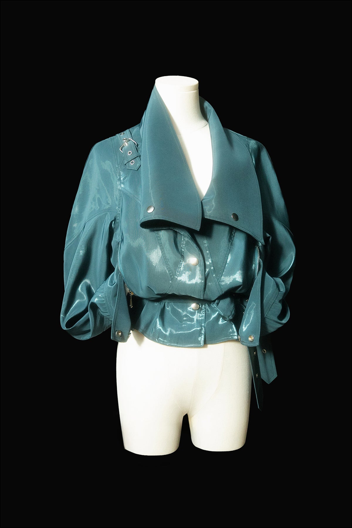 MXU Drawstring Satin Belted Jacket & Zipper Skort Set