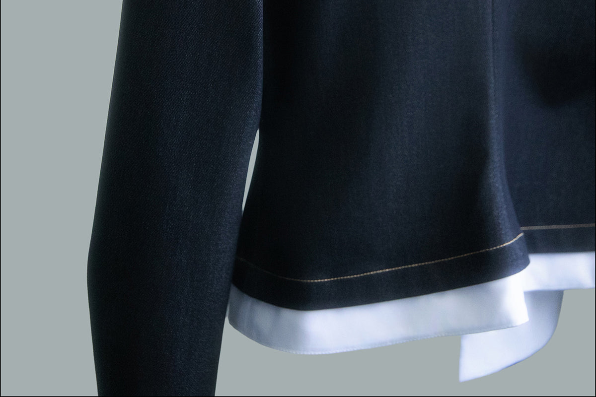 MXU Retro Contrast Detachable-Collar Denim Shirt & Puff Skort Set