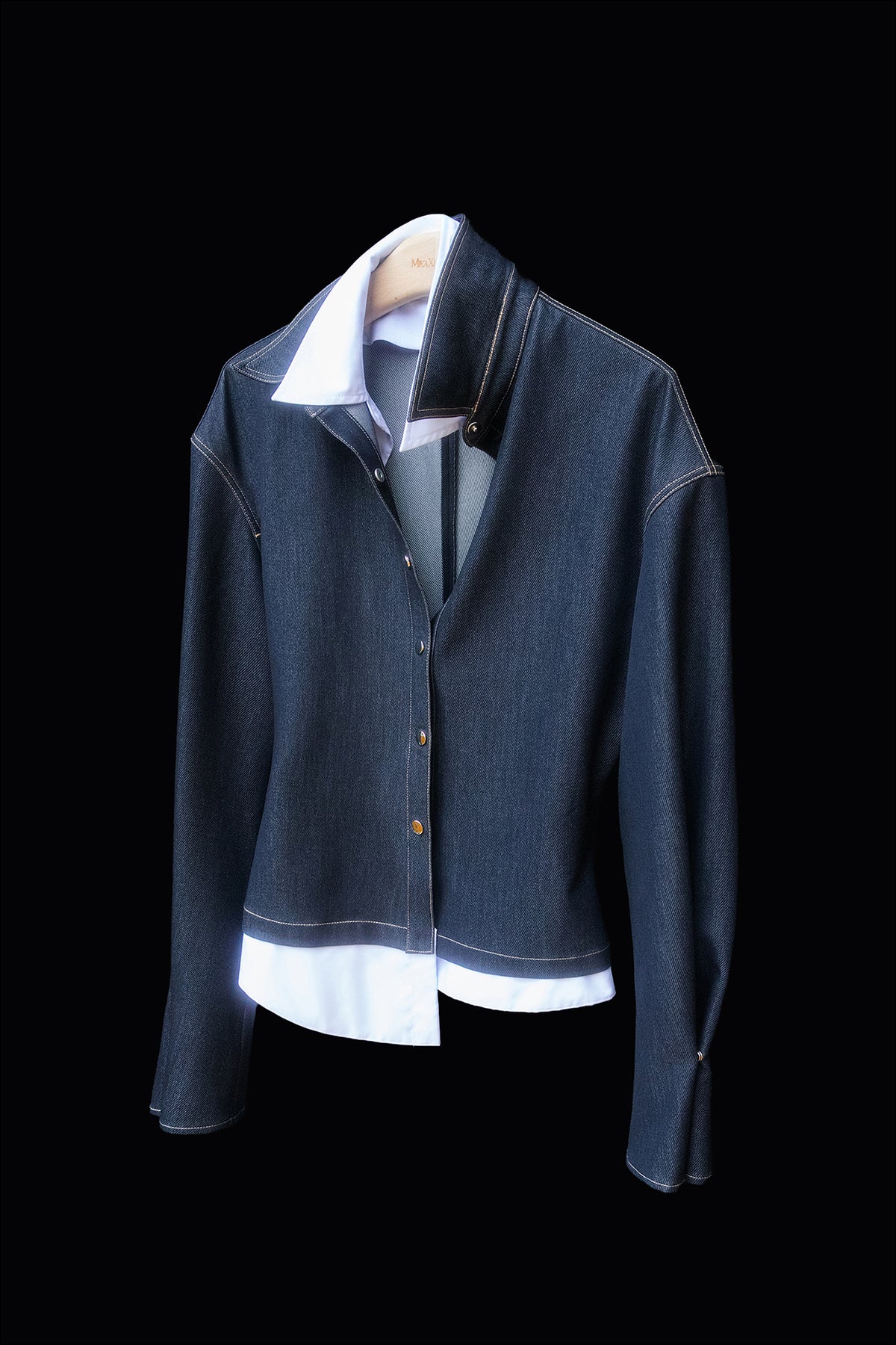 MXU Retro Contrast Detachable-Collar Denim Shirt & Puff Skort Set