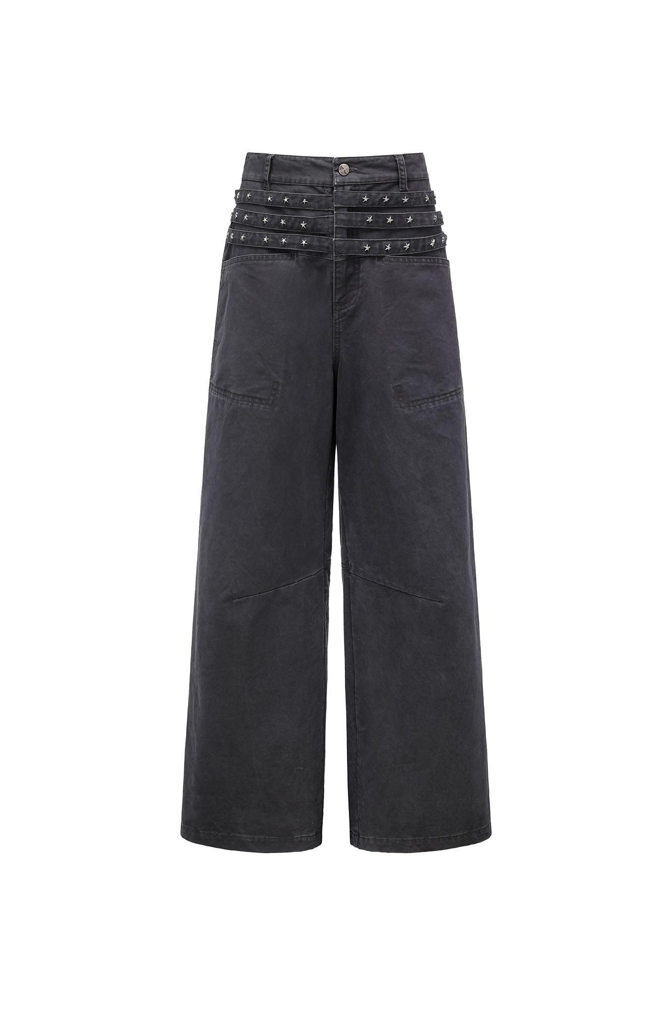 OINIMI Star-Studded Layered Waist Wide-Leg Pants