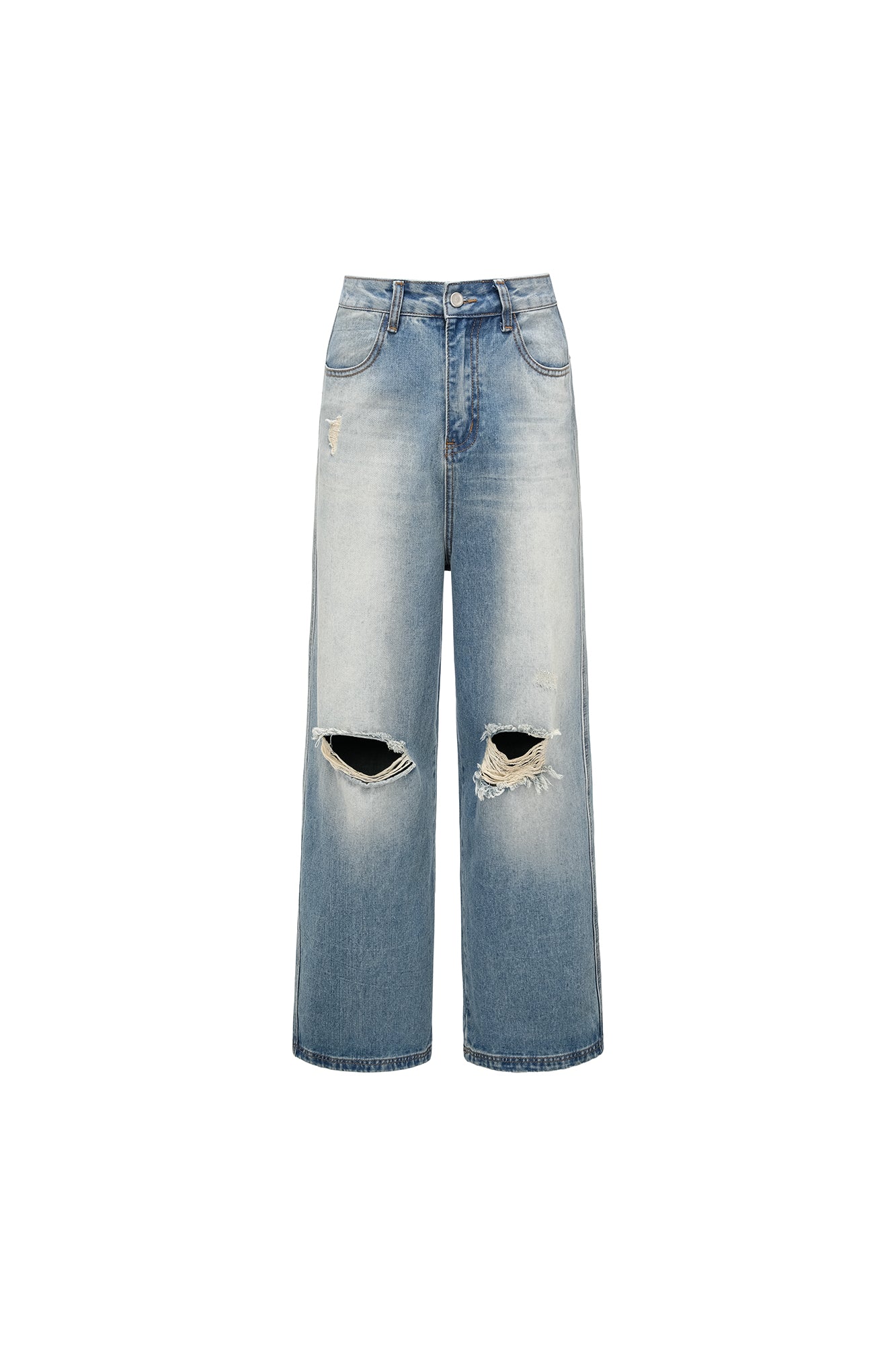 OINIMI Distressed Washed Wide-Leg Jeans