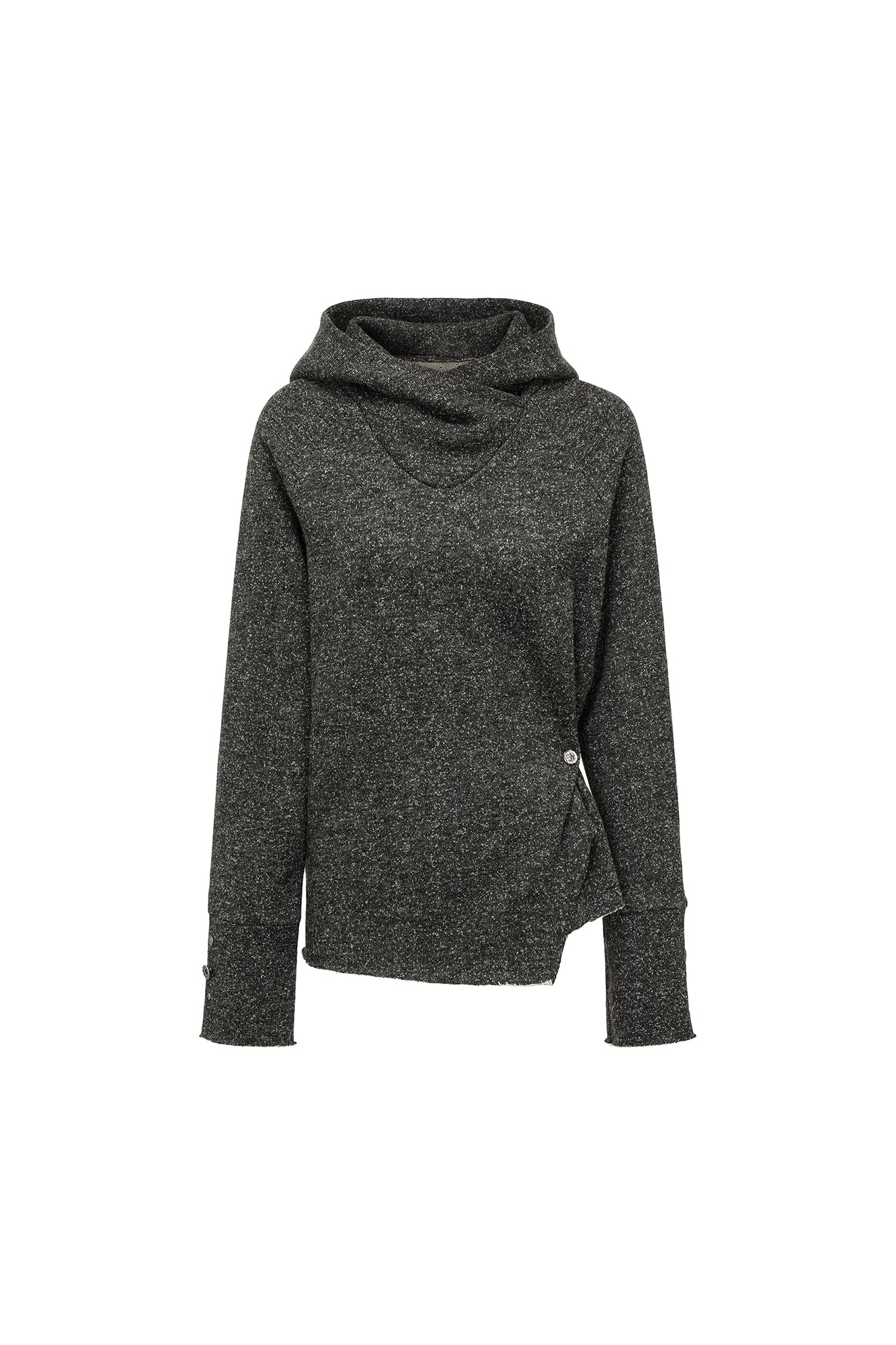 OINIMI Asymmetrical Cinched Speckled Hoodie