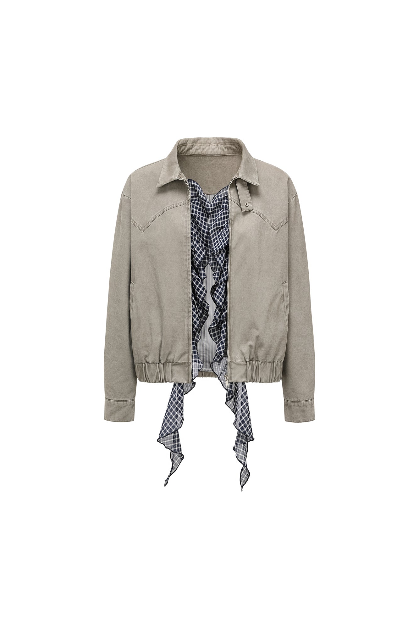 OINIMI Detachable Ruffle-Trim Harrington Jacket