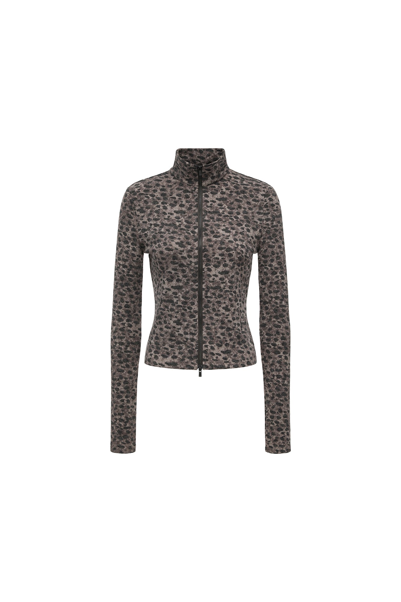 OINIMI Leopard Full-Print Knit Dual-Zip Top