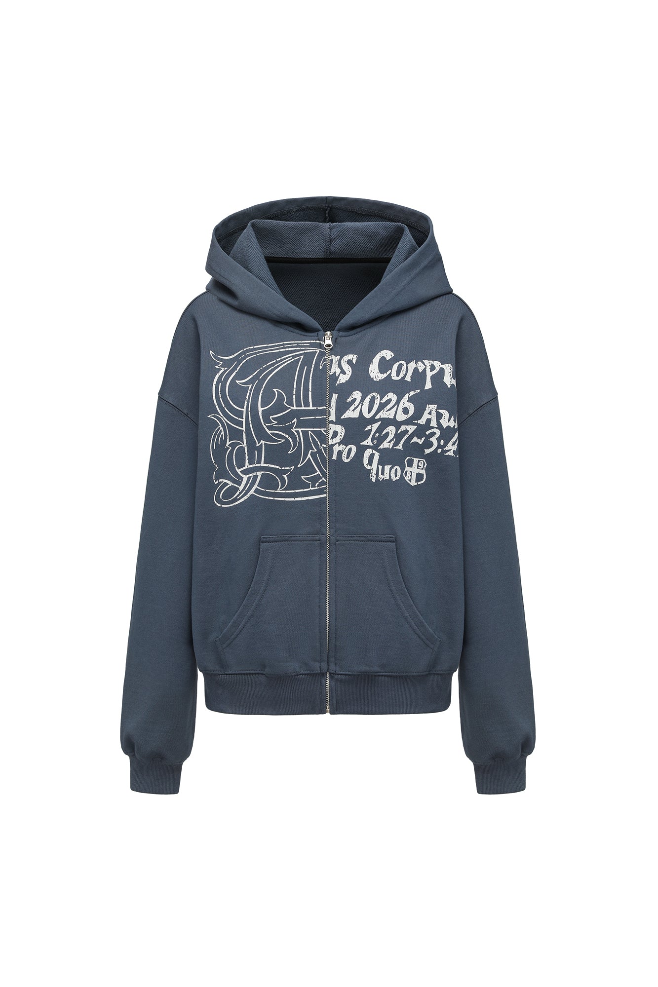 OINIMI Faded Graphic Zip-Up Hoodie