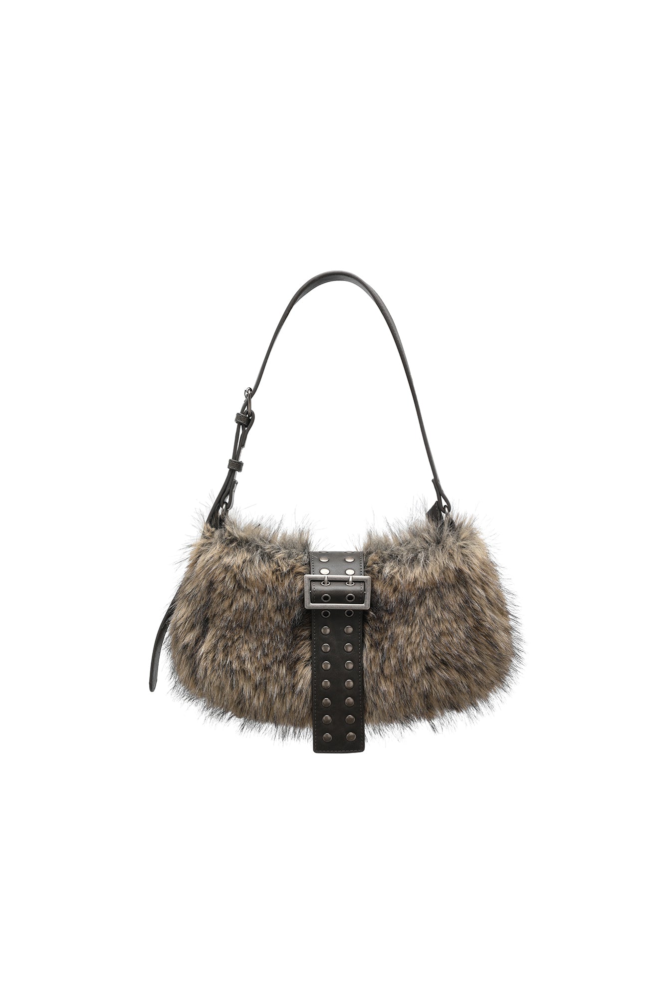 OINIMI Studded Belted Faux Fur Shoulder Bag