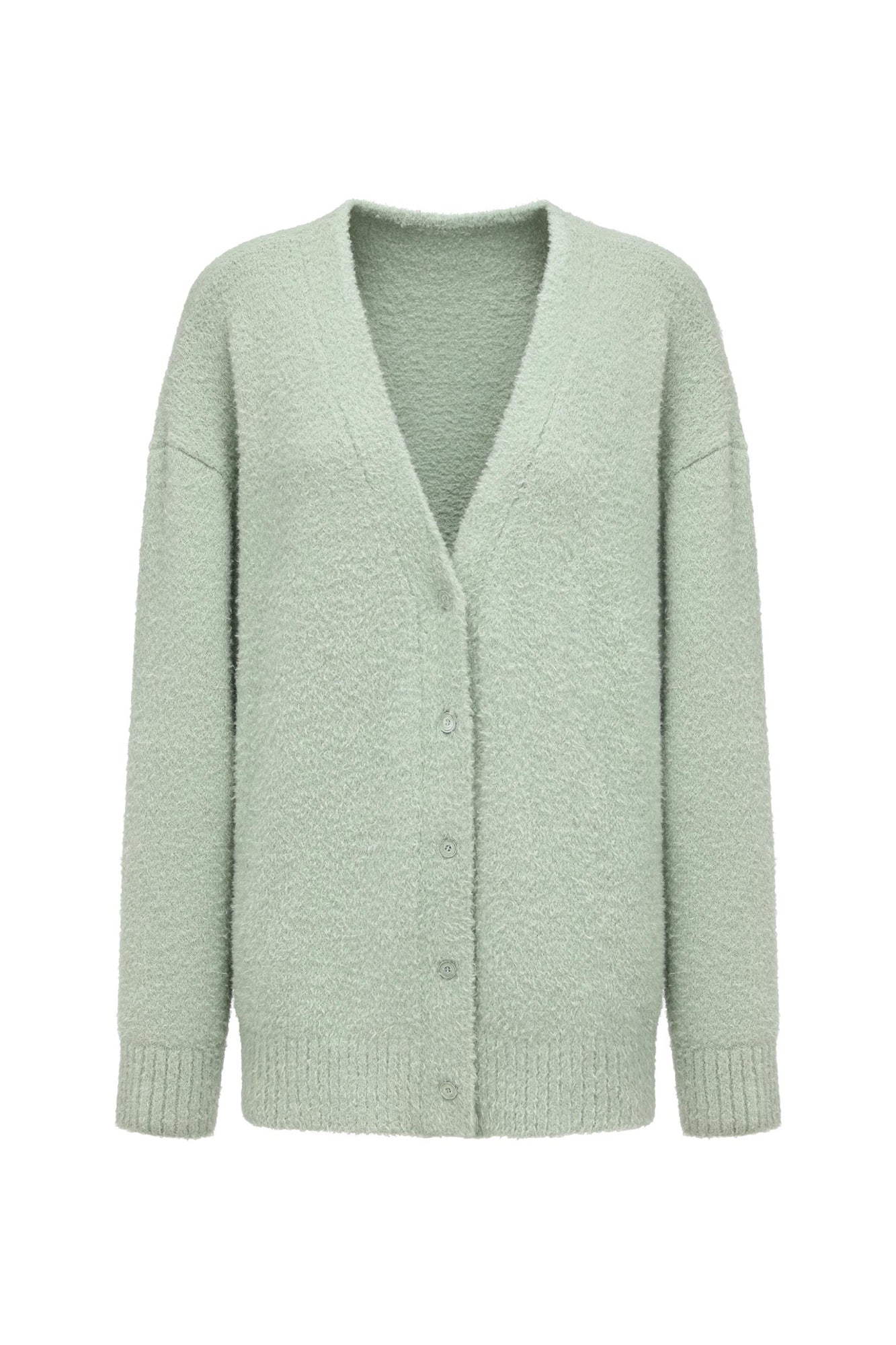 OINIMI Fluffy Knit Button-Up Cardigan