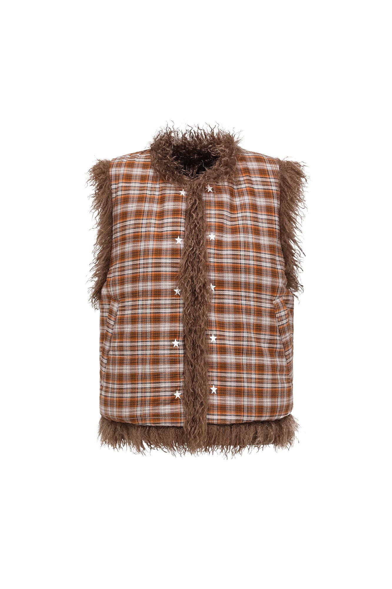 OINIMI Reversible Plaid-Lined Faux Fur Vest