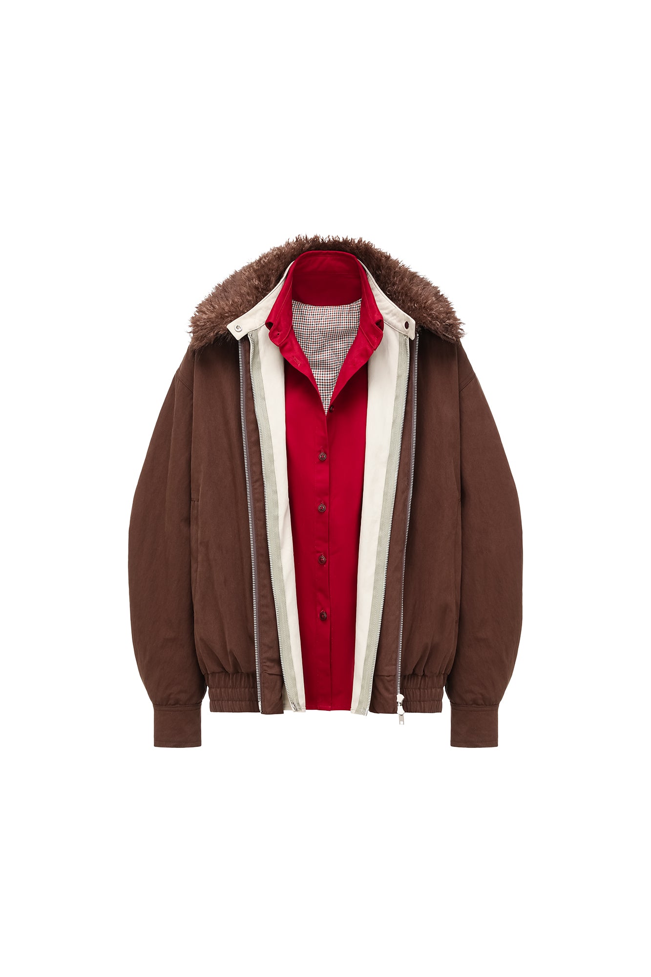 OINIMI Layered Detachable Faux-Fur Harrington Jacket