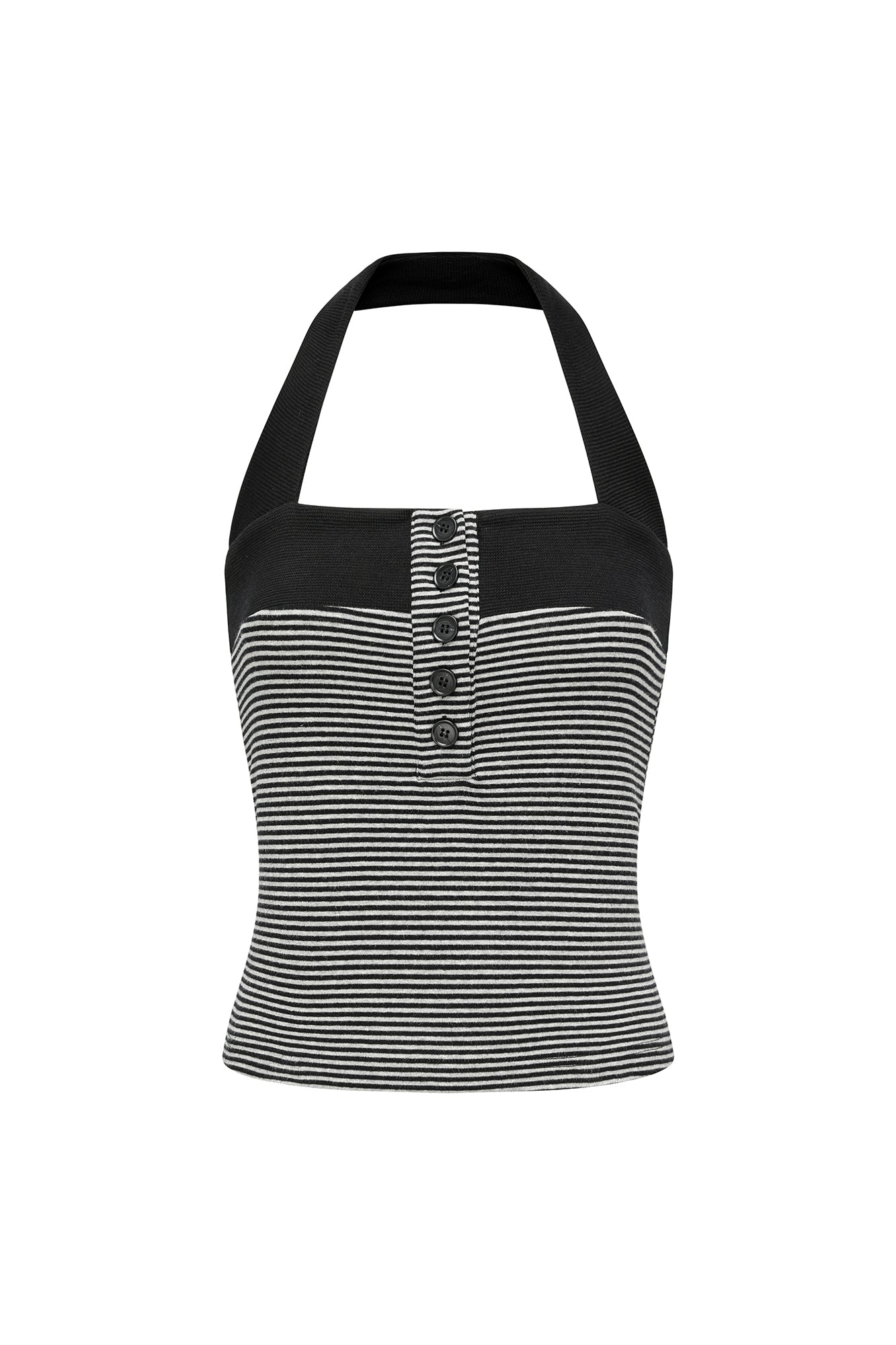 OINIMI Striped Button Halter Knit Top