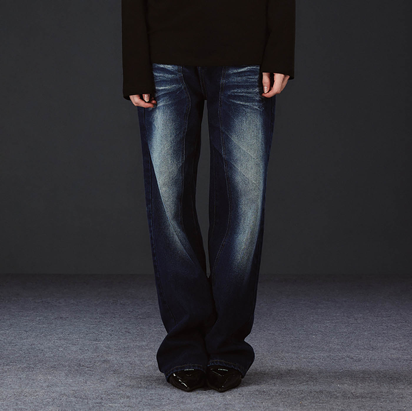 ARTIFICIAL WORLD Crinkled Straight-Leg Washed Jeans, premium urban and streetwear designers apparel on PROJECTISR.com, ARTIFICIAL WORLD