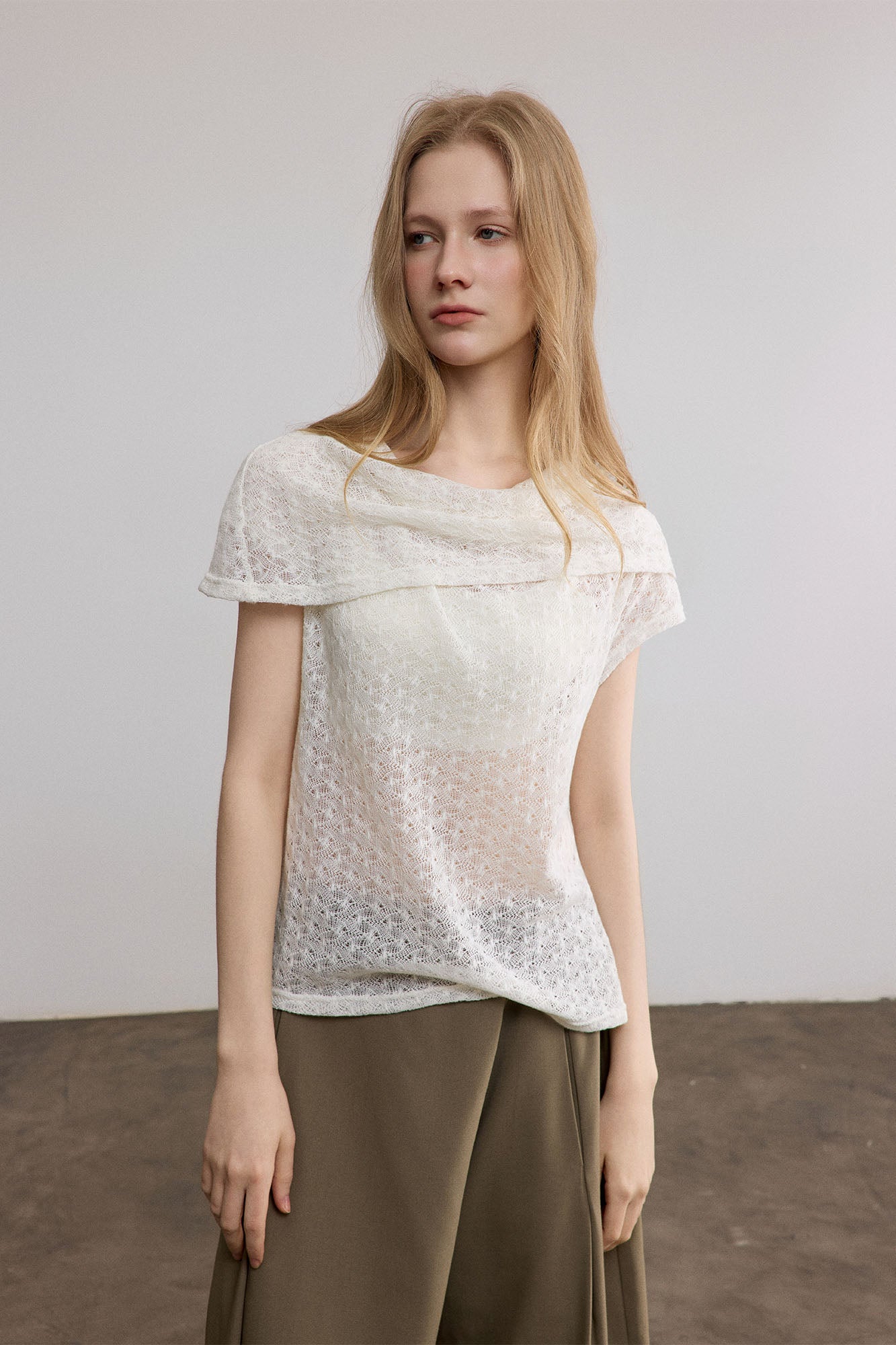 SAME FLOW Sheer Foldover Knit Top