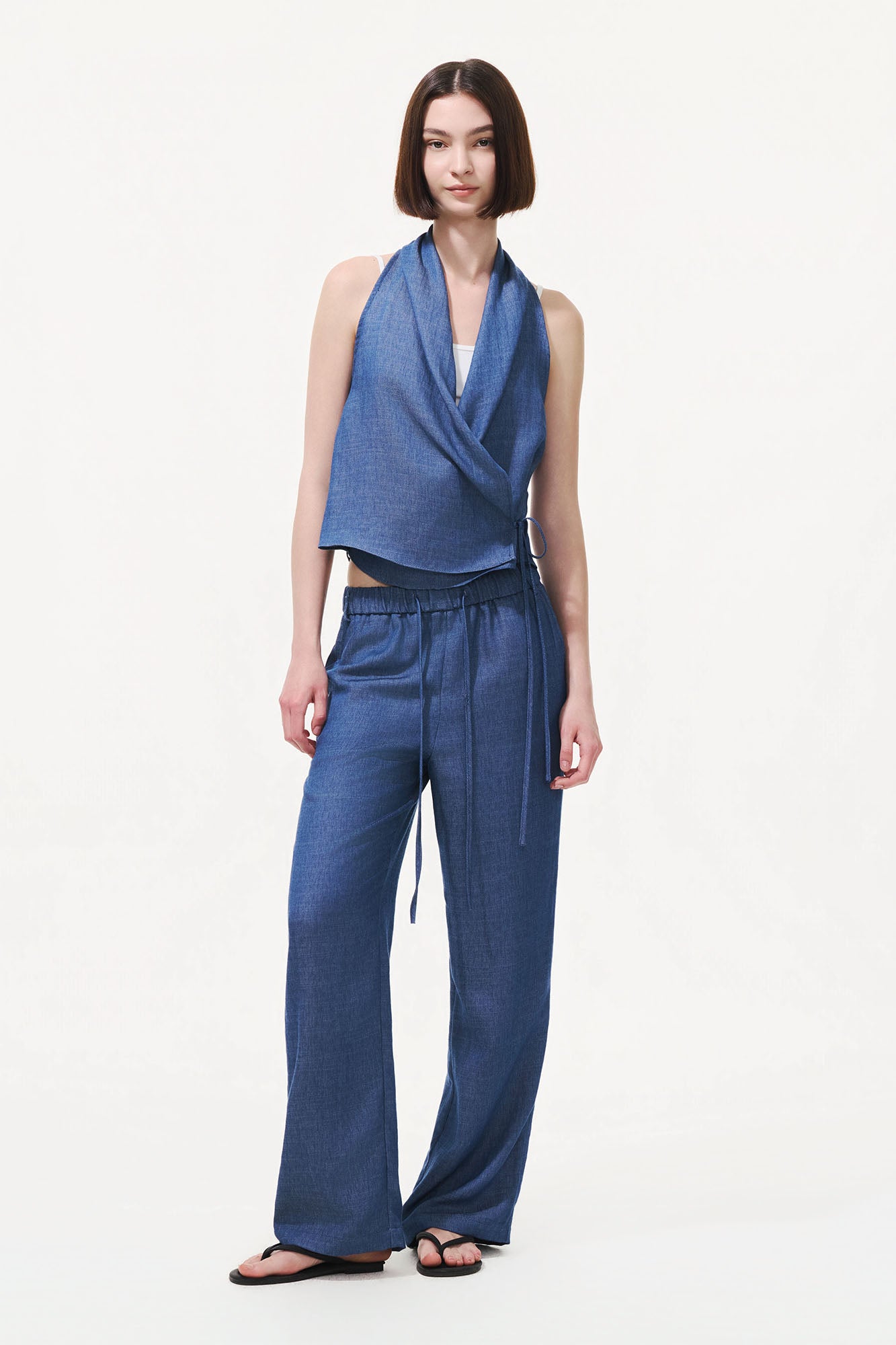 ARTIFICIAL WORLD Draped Drawstring Wide-Leg Pants