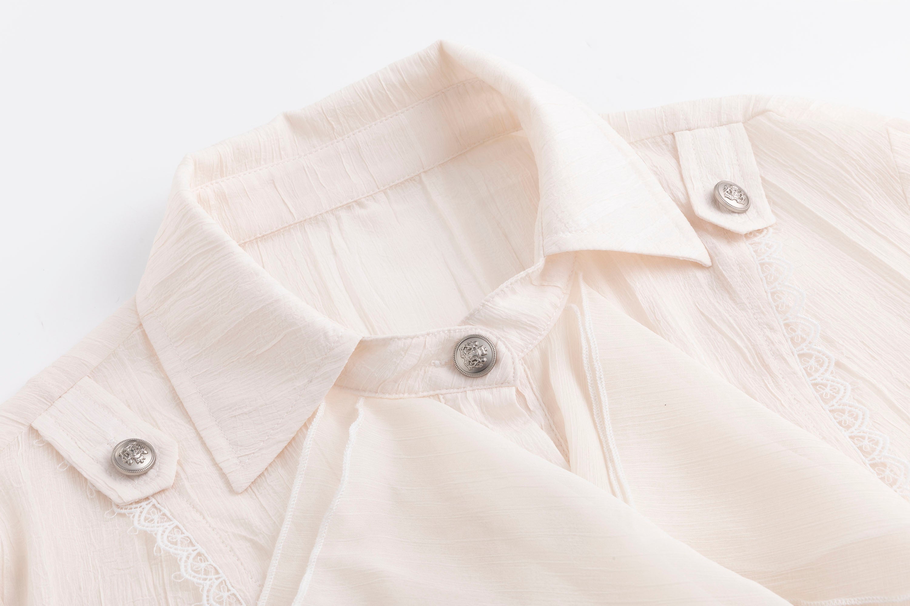 CESTNOUS Crinkled Ruffle Sheer Blouse