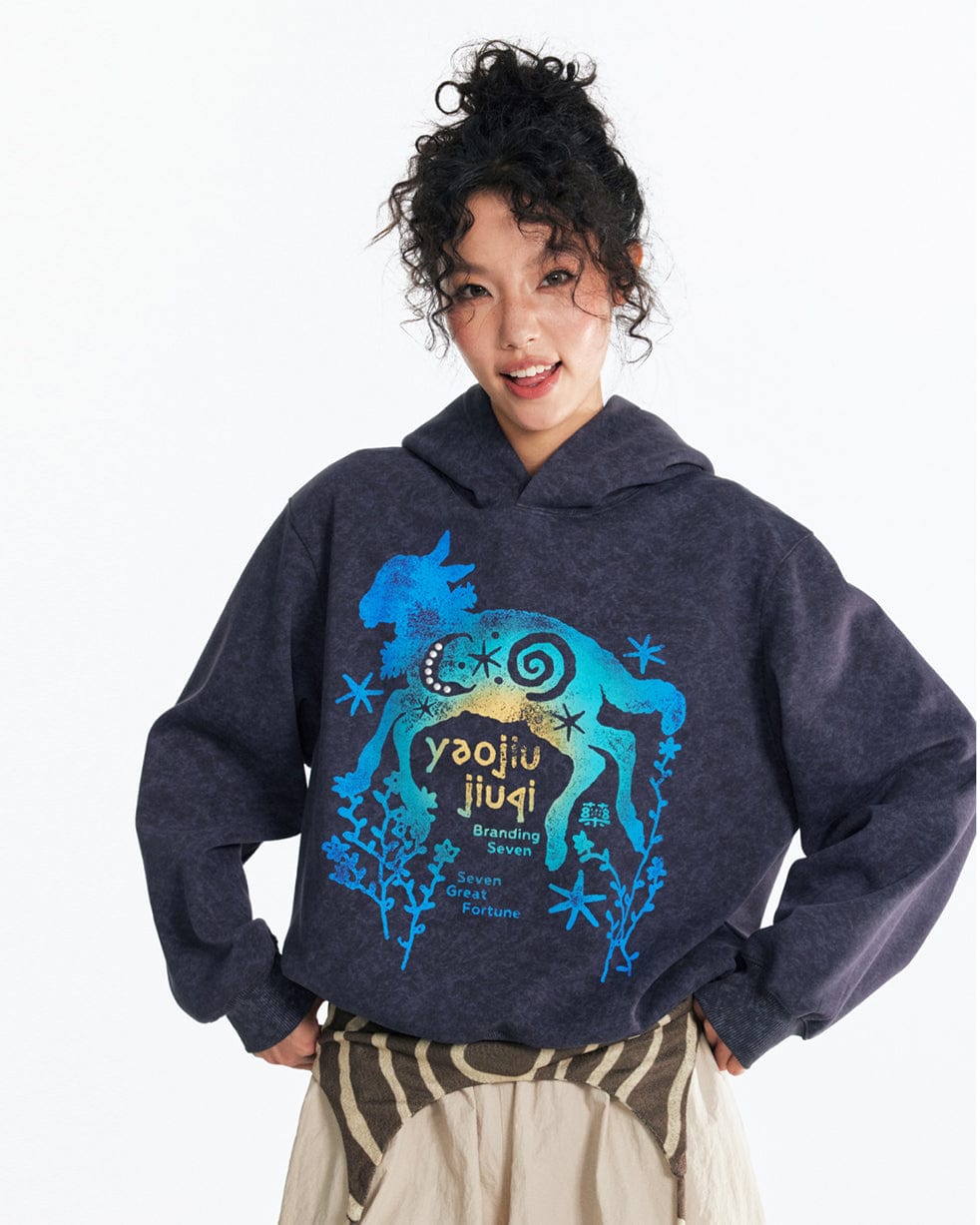 1997 POSTOFFICE Distressed Goat Fleece-Lined Hoodie
