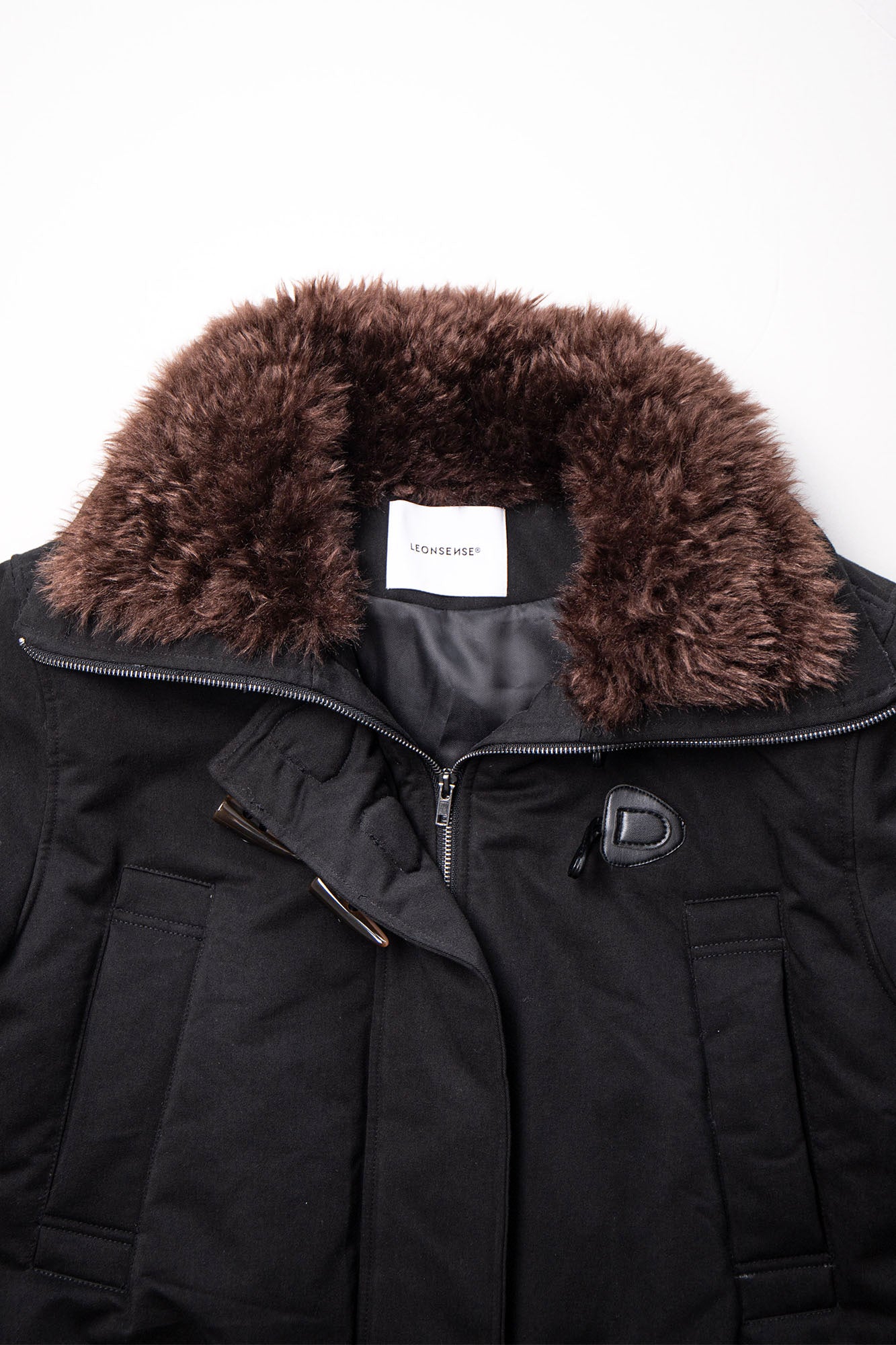 LEONSENSE Faux Fur Collar Toggle Cropped Bomber