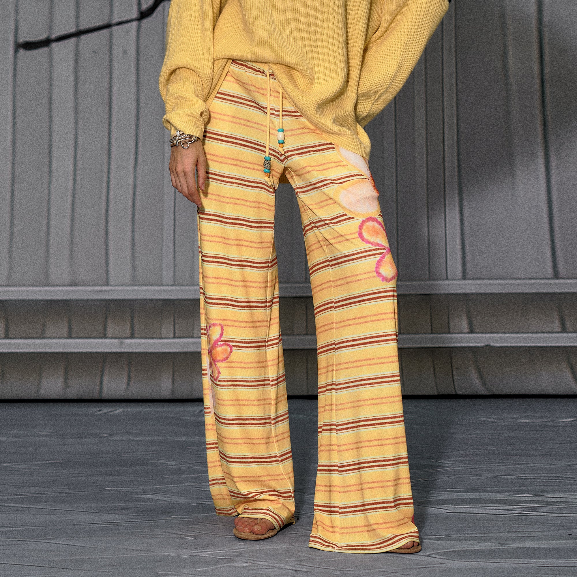 THE NEVERMORE Striped Bloom Beaded Drawstring Pants