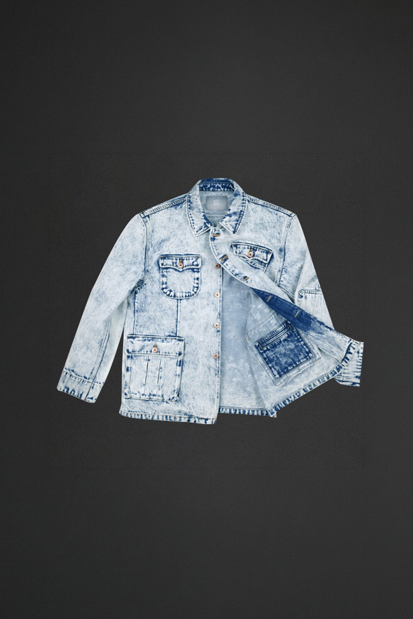 NIANJIUYIKOUER Snow-Washed Stand-Collar Denim Workwear Jacket, premium urban and streetwear designers apparel on PROJECTISR.com, NIANJIUYIKOUER