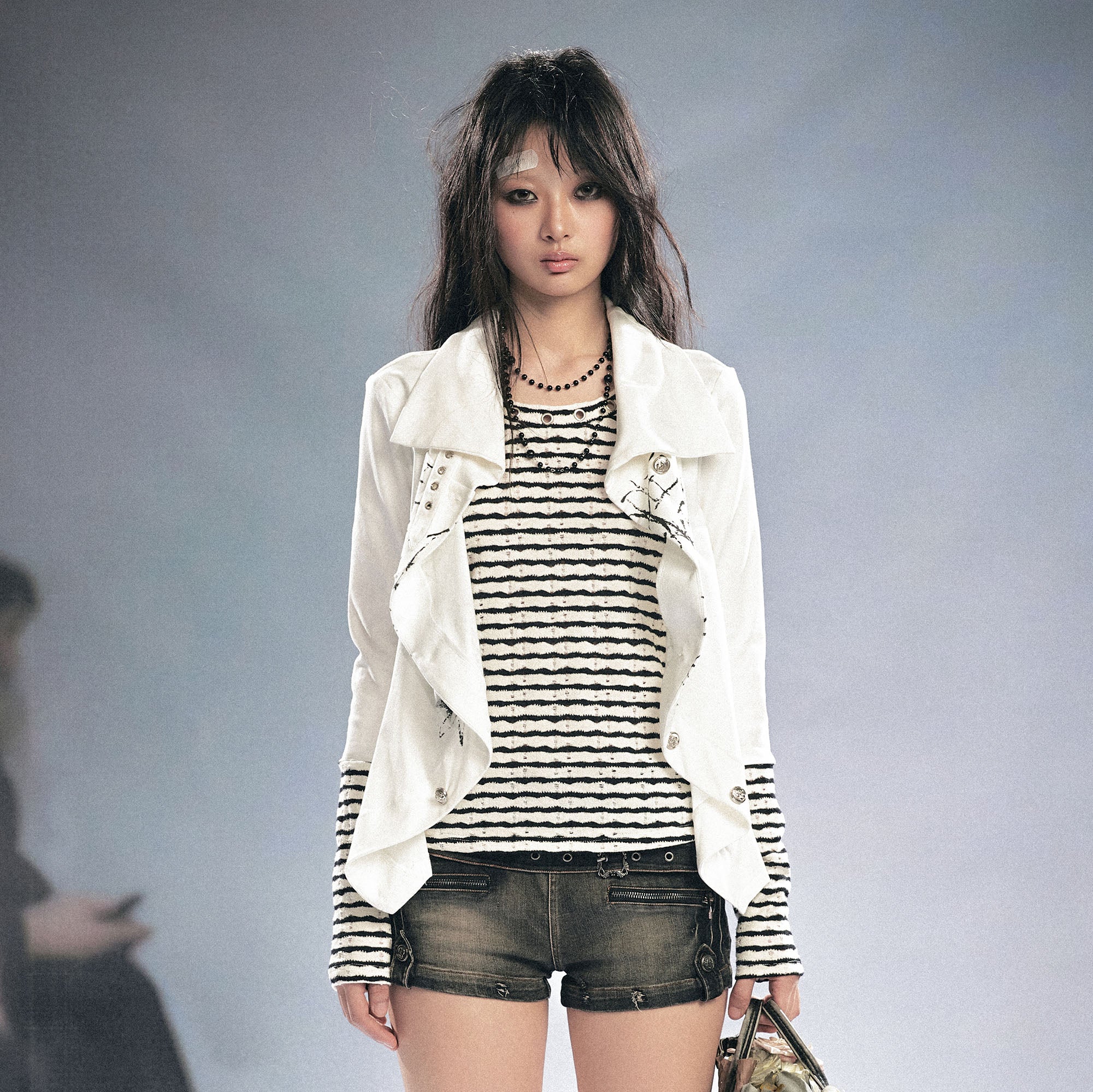 CESTNOUS Faux Layered Distressed Striped Top