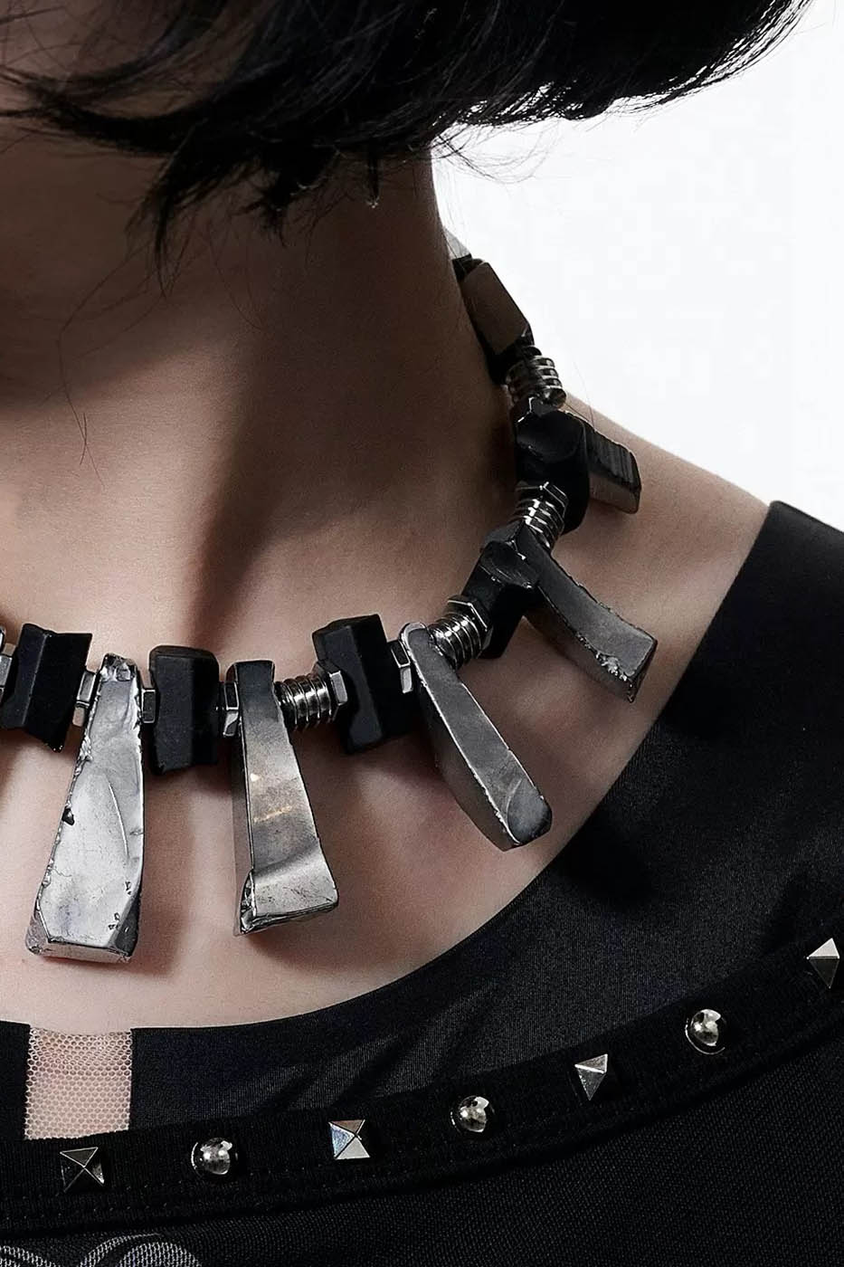 ILLUSORY Distressed Metal Reversible Necklace, premium urban and streetwear designers apparel on PROJECTISR.com, ILLUSORY
