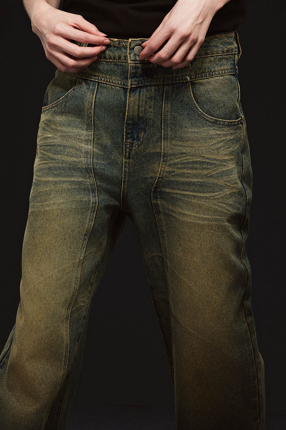 ARTIFICIAL WORLD Crinkled Straight-Leg Washed Jeans, premium urban and streetwear designers apparel on PROJECTISR.com, ARTIFICIAL WORLD
