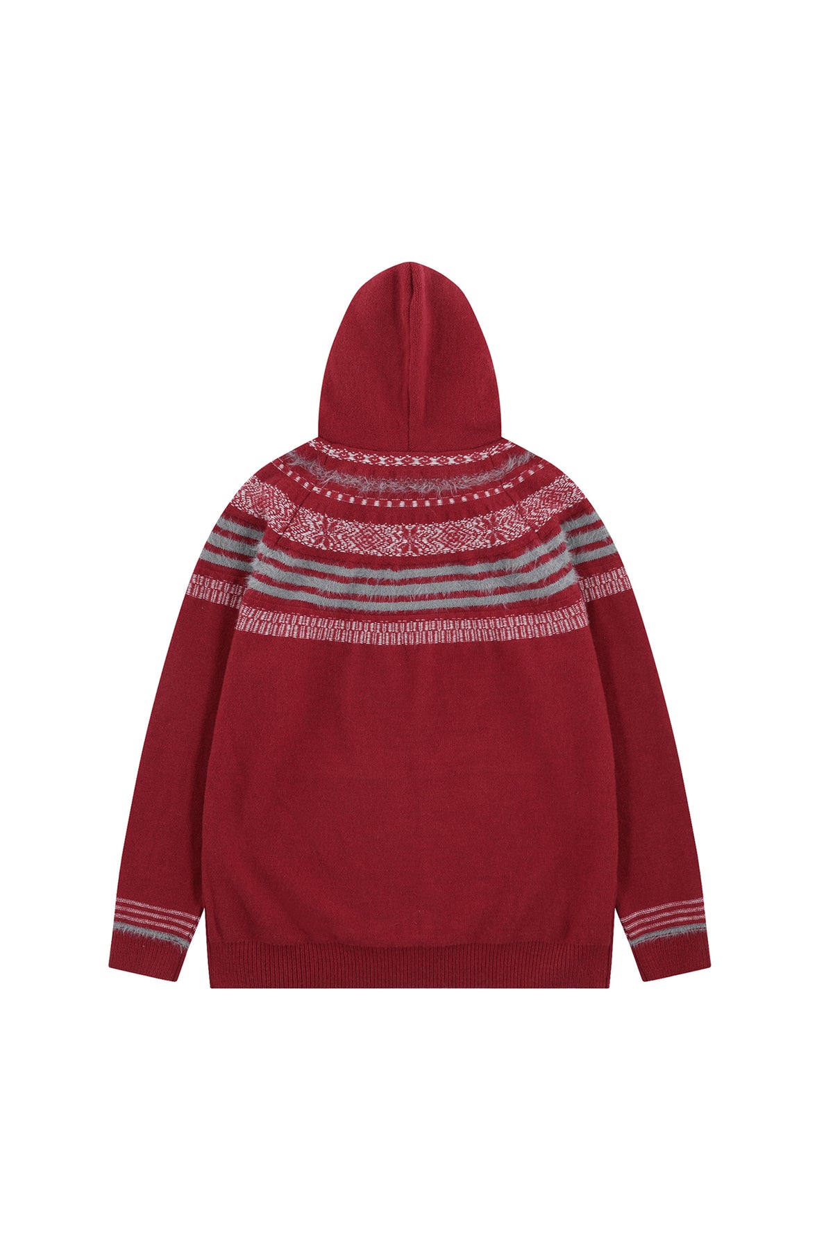 FREE CENTER Retro Fair Isle Detachable Collar Hooded Cardigan
