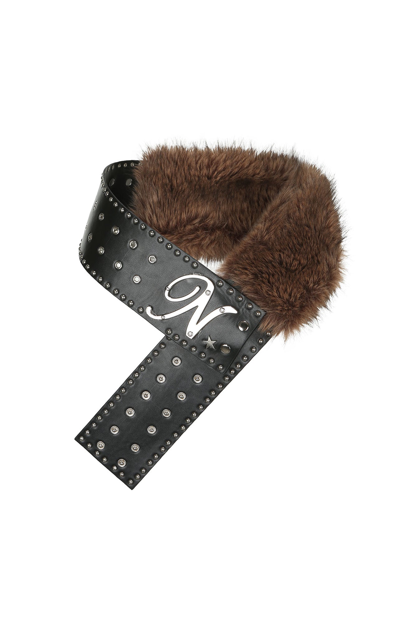 NEVER OFFEND L ANGEL Studded Faux Leather & Faux Fur Belt