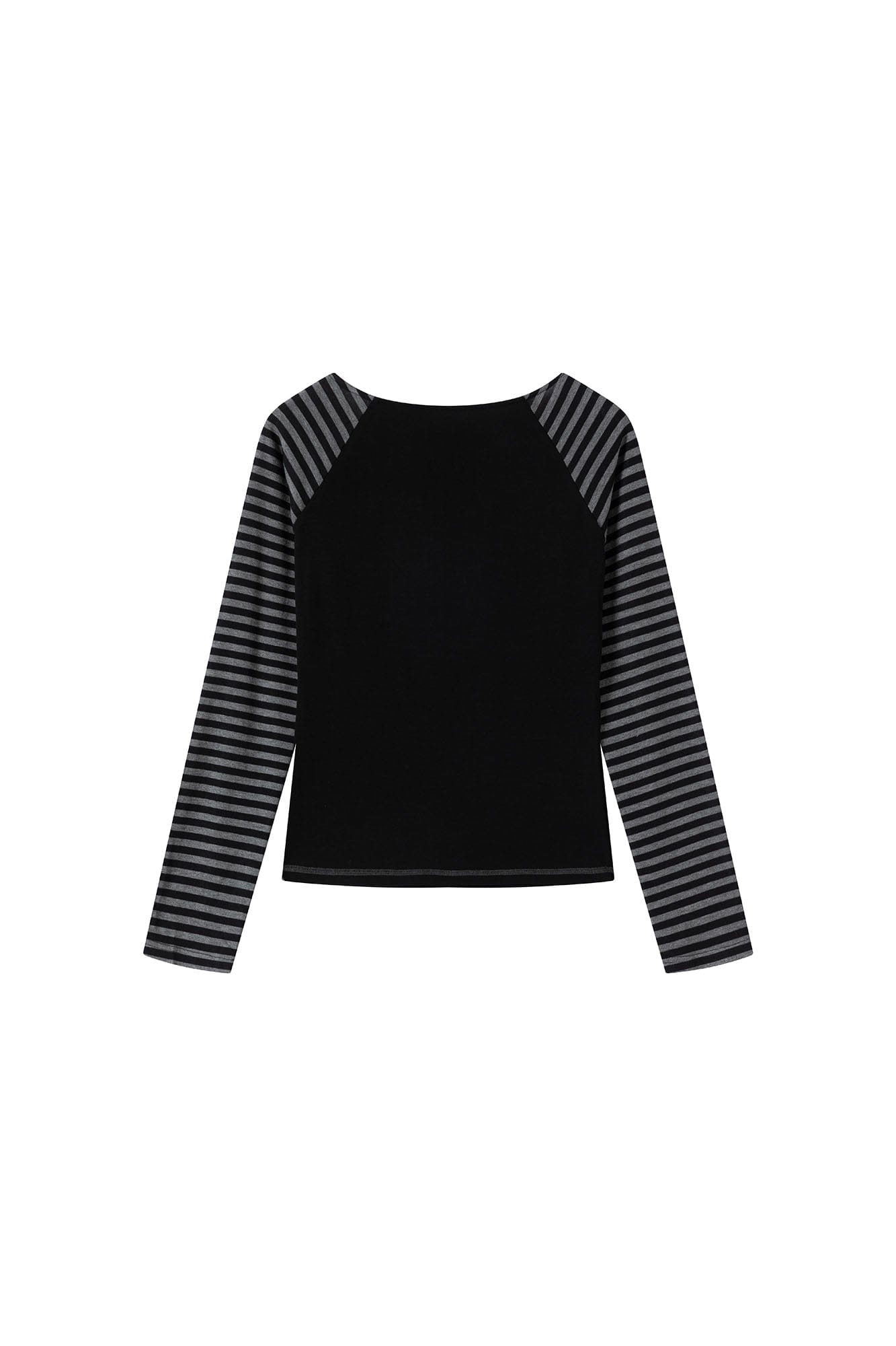 CESTNOUS Striped Sleeve Grommet Henley Tee