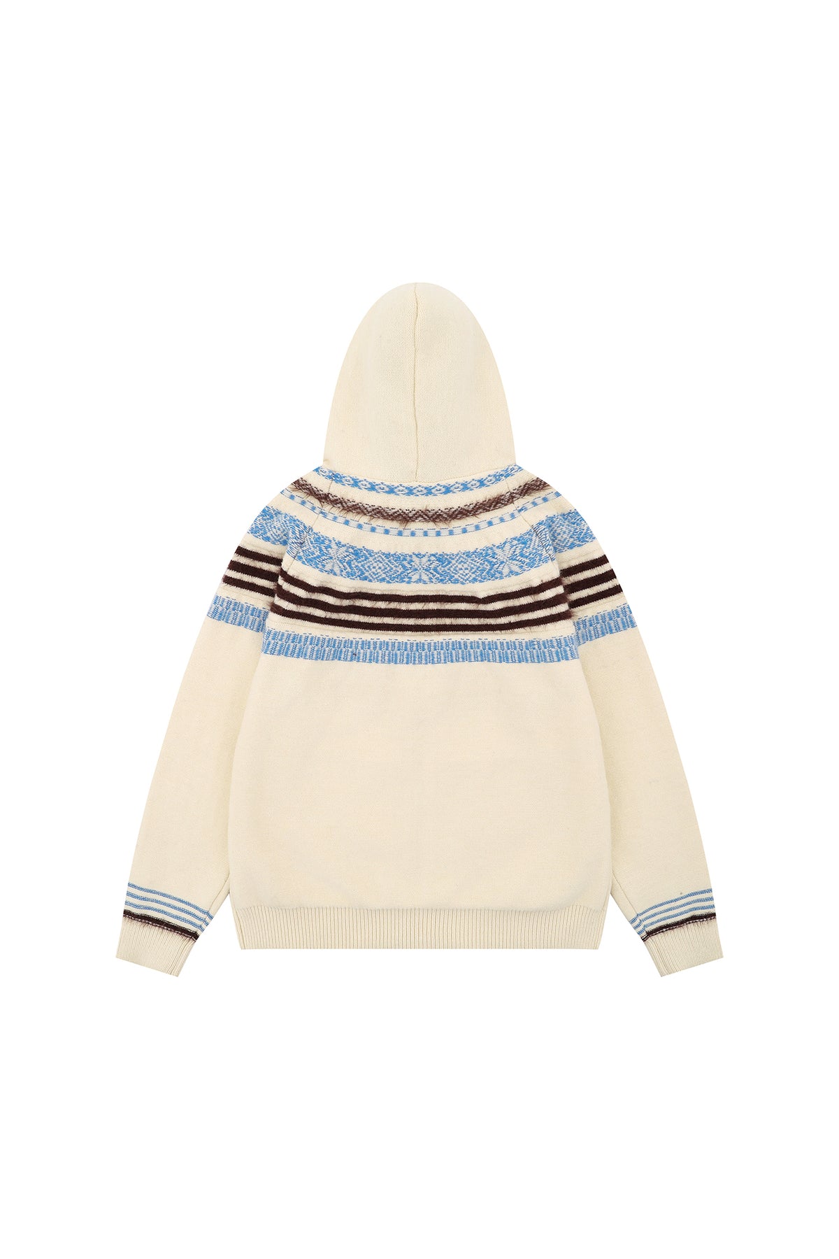 FREE CENTER Retro Fair Isle Detachable Collar Hooded Cardigan