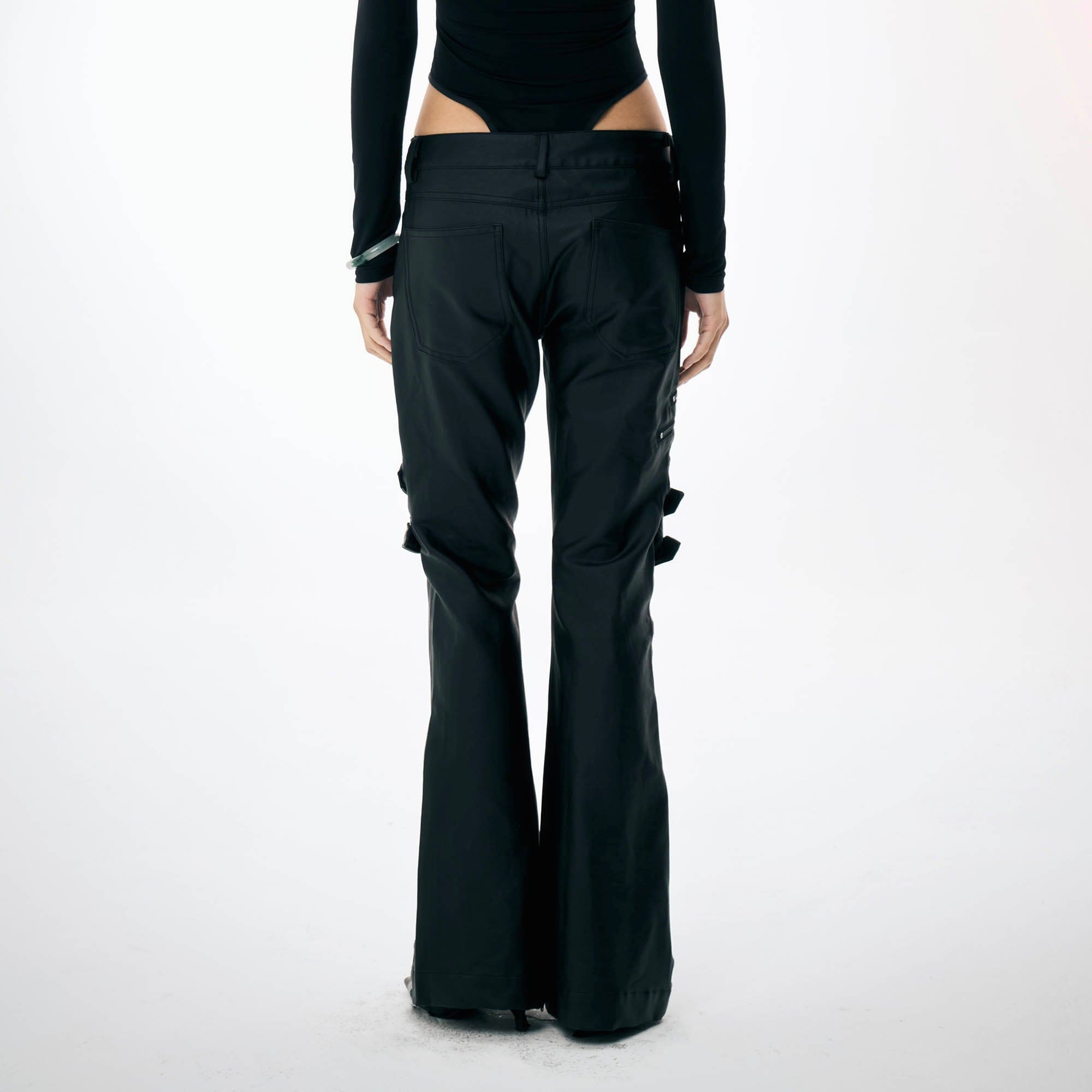 DND4DES×Faychui Waxed Strapped Flared Pants, premium urban and streetwear designers apparel on PROJECTISR.com, DND4DES