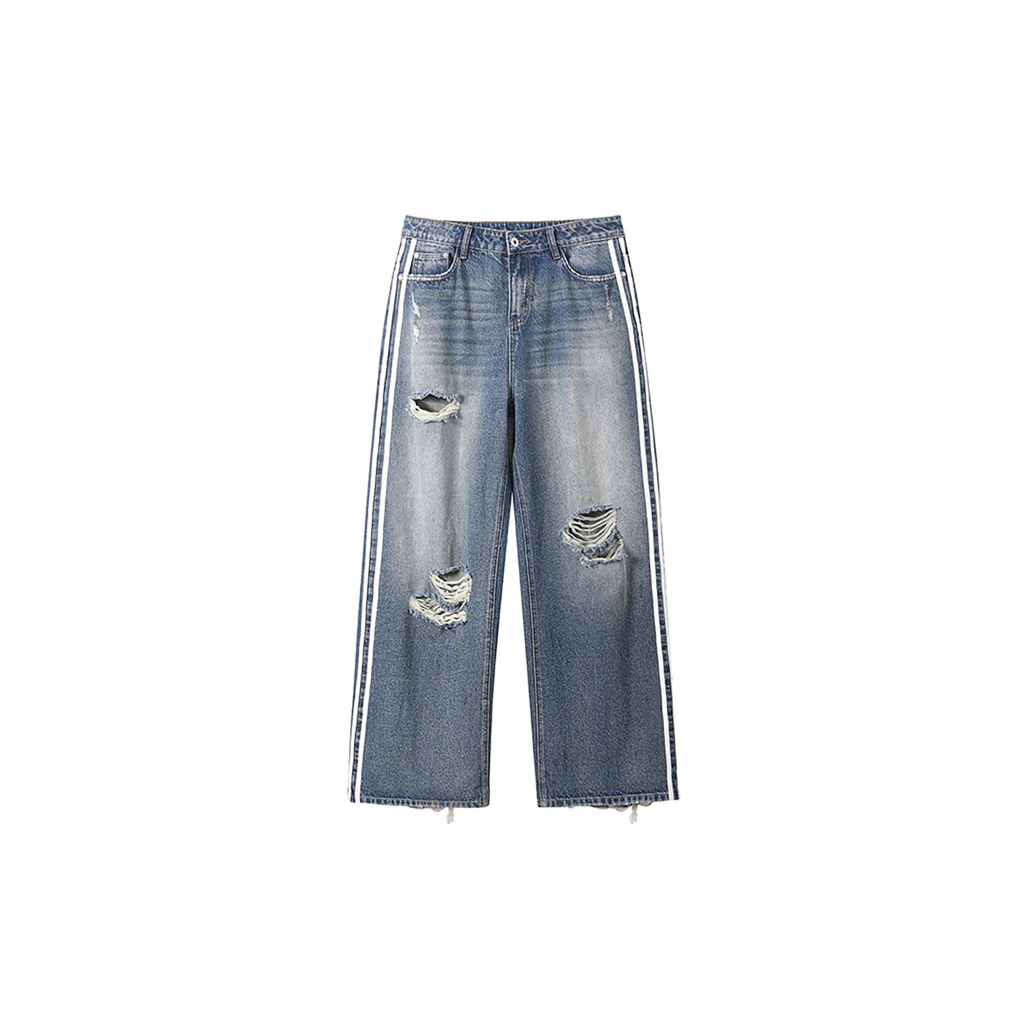 DONSMOKE Ripped Side Stripe Wide-Leg Jeans