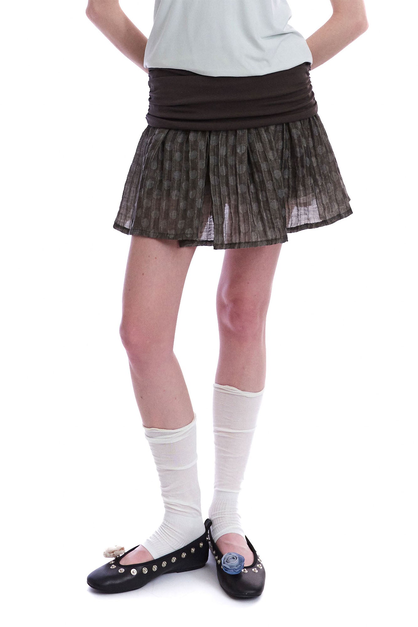 NEVERSEEZ Ruched Waist Crinkled Panel Linen-Blend Skirt