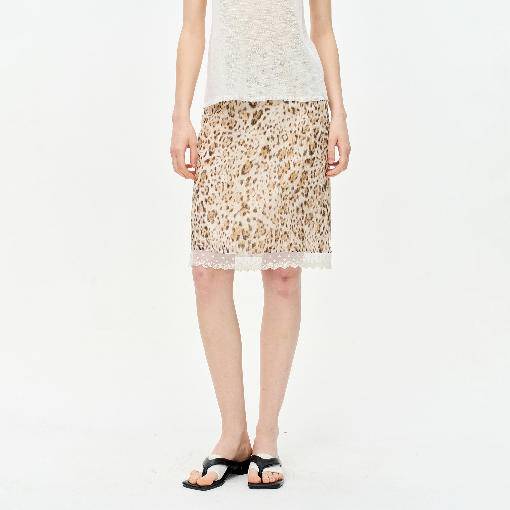 LEONSENSE Leopard Lace-Trim Mini Skirt