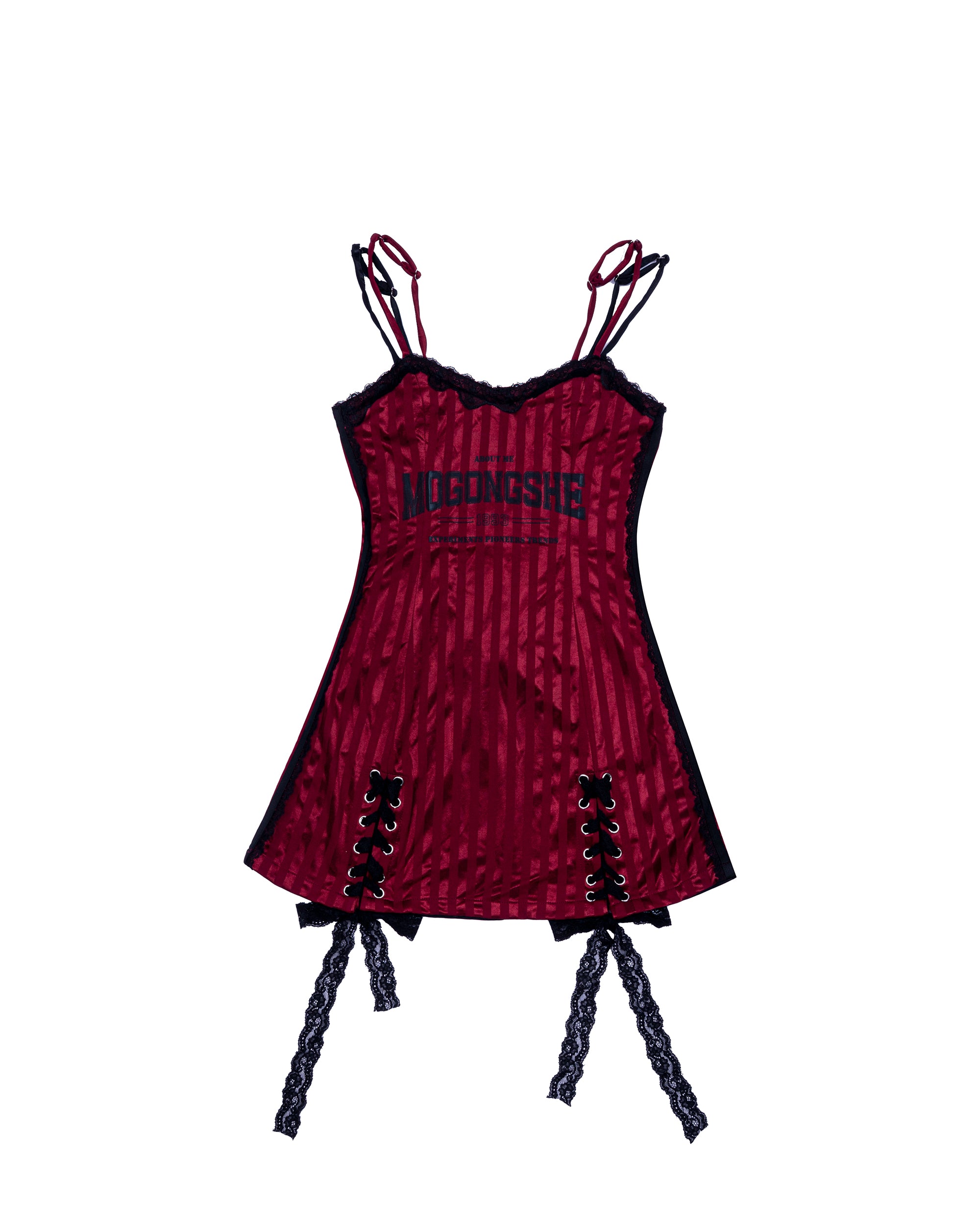 MOGONGSHE Contrast Spliced Lace-Up Slip Dress